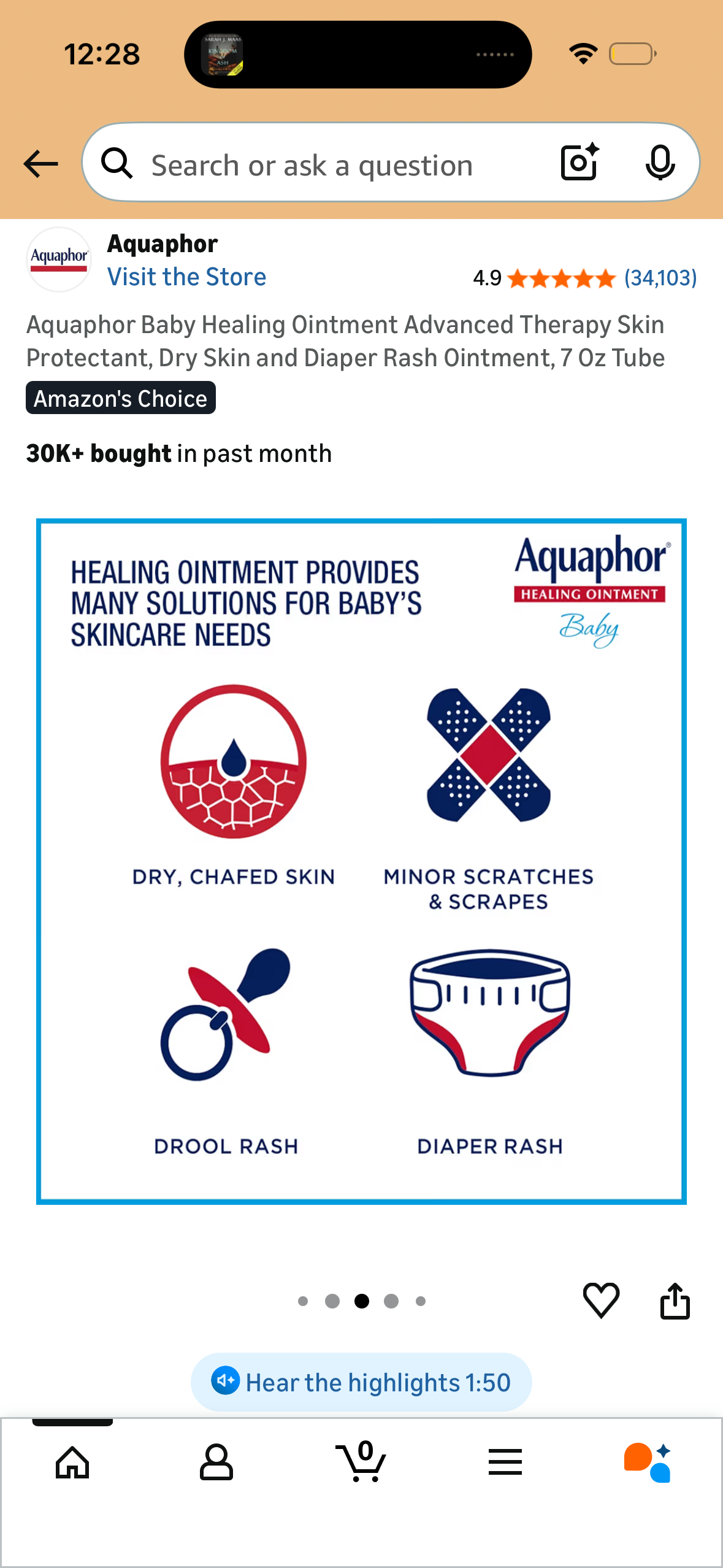 Aquaphor Baby Healing Ointment Advanced Therapy Skin Protectant, Dry Skin and Diaper Rash Ointment, 7 Oz Tube