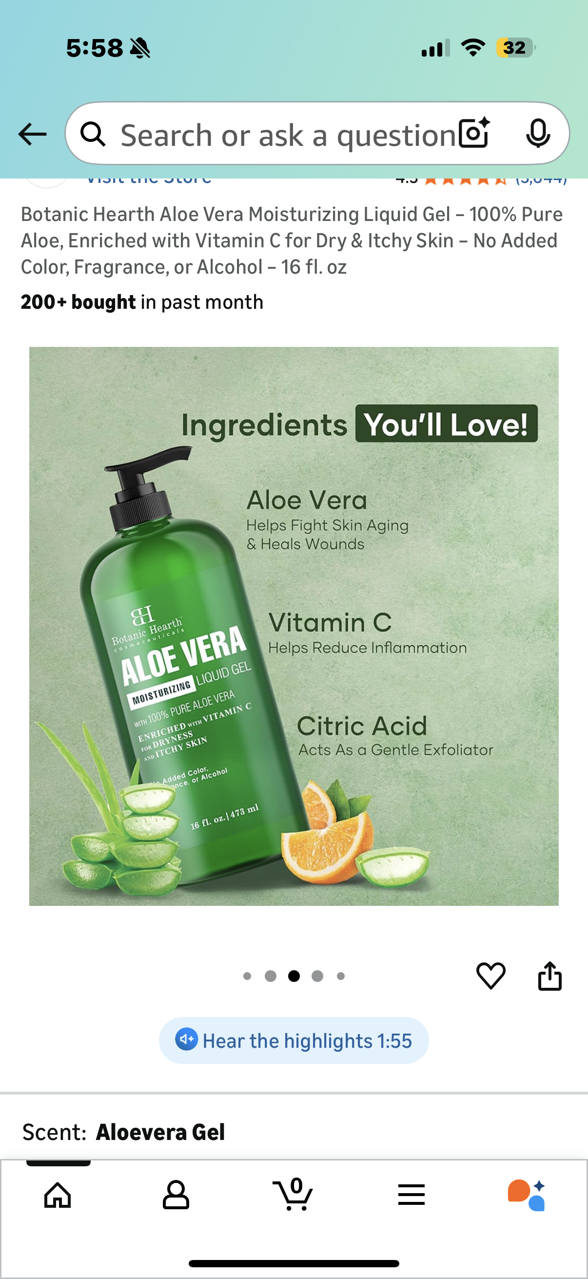 Botanic Hearth Aloe Vera Moisturizing Liquid Gel – 100% Pure Aloe, Enriched with Vitamin C for Dry & Itchy Skin – No Added Color, Fragrance, or Alcohol – 16 fl. oz