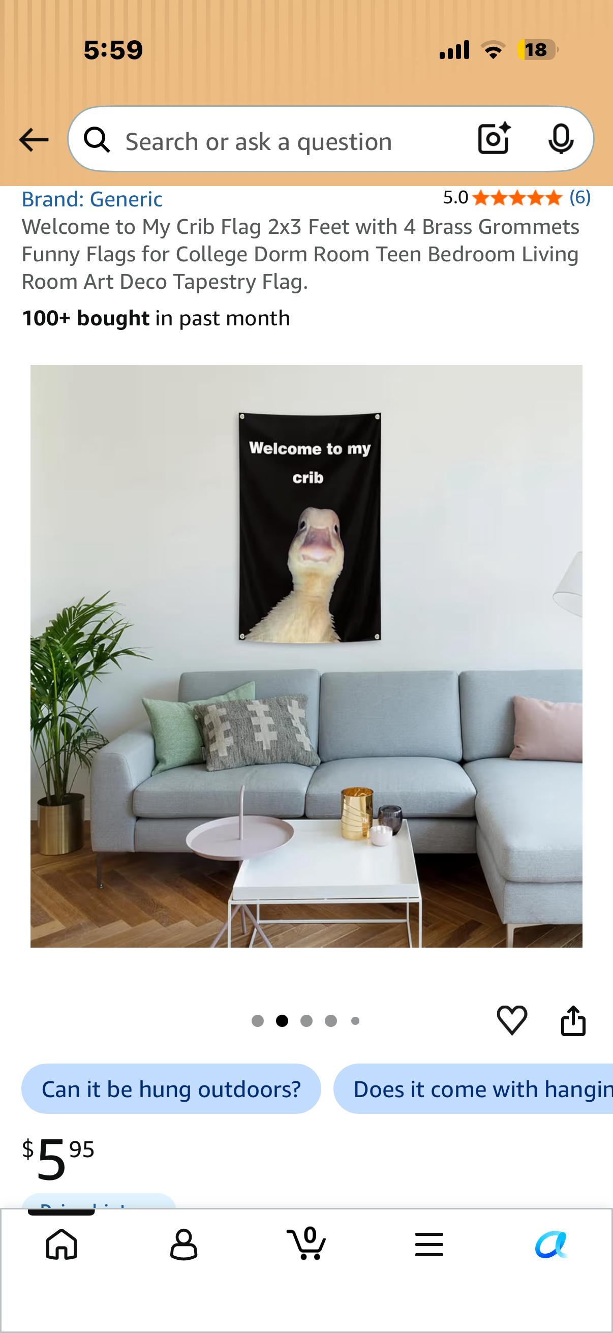 Welcome to My Crib Flag 2x3 Feet with 4 Brass Grommets Funny Flags for College Dorm Room Teen Bedroom Living Room Art Deco Tapestry Flag