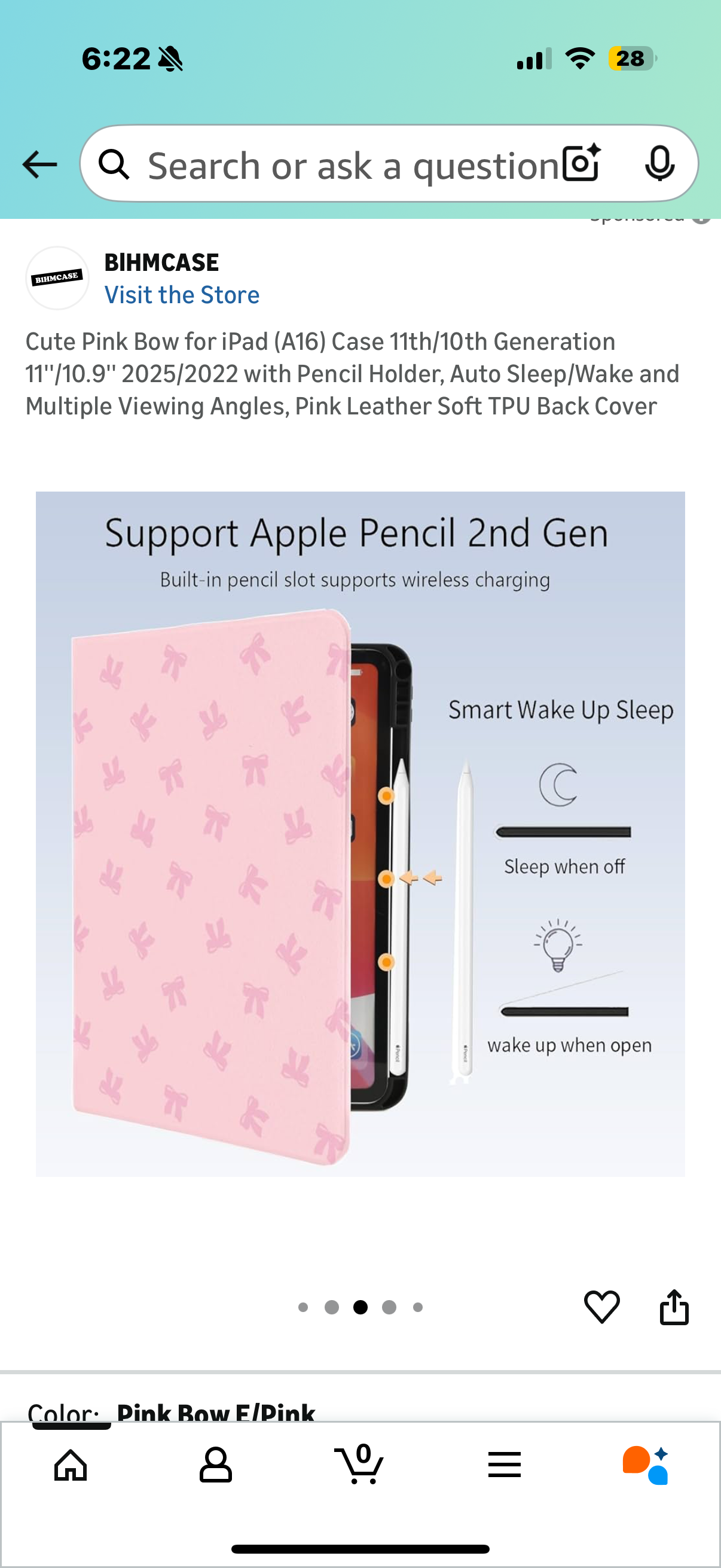 Cute Pink Bow for iPad (A16) Case 11th/10th Generation 11''/10.9'' 2025/2022 with Pencil Holder, Auto Sleep/Wake and Multiple Viewing Angles, Pink Leather Soft TPU Back Cover