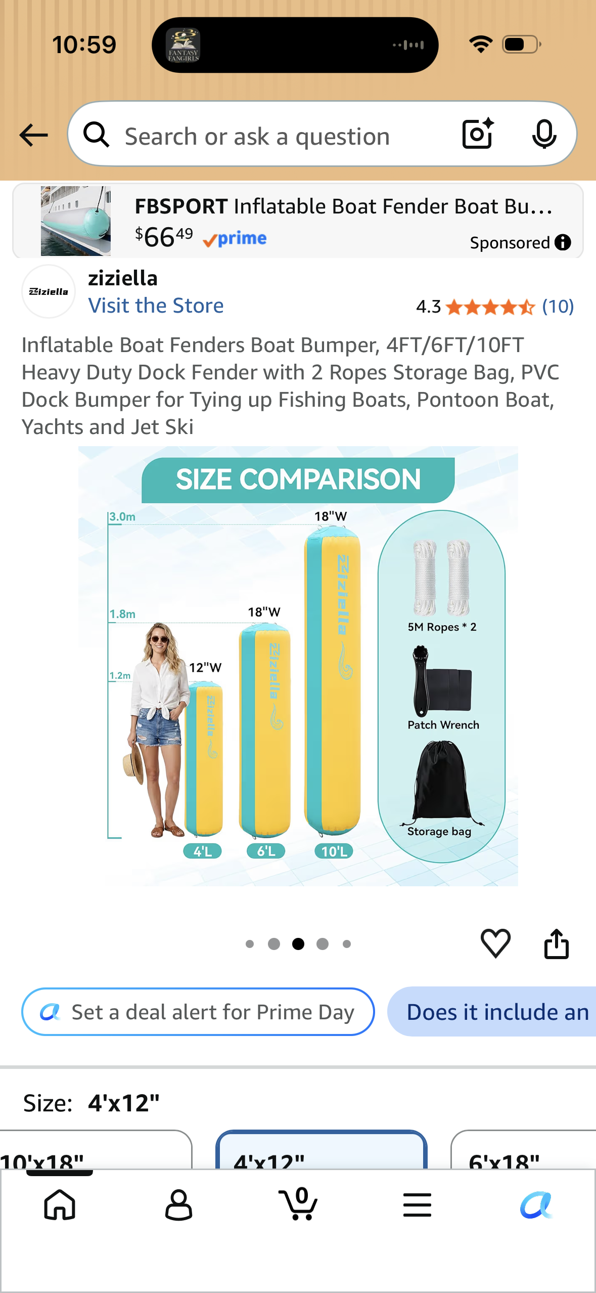 Inflatable Boat Fenders Boat Bumper, 4FTx12” Heavy Duty Dock Fender with 2 Ropes Storage Bag, PVC Dock Bumper for Tying up Fishing Boats, Pontoon Boat, Yachts and Jet Ski