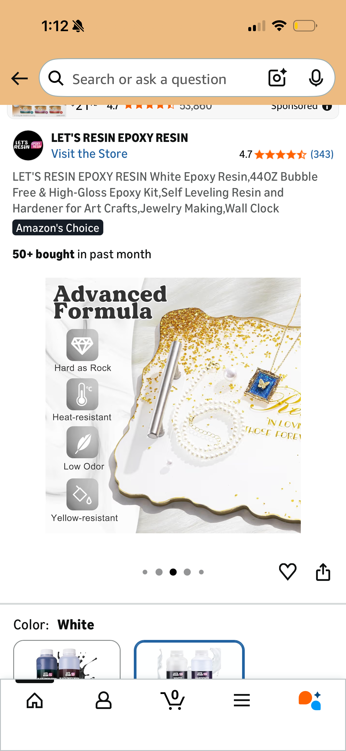 LET'S RESIN EPOXY RESIN White Epoxy Resin,44OZ Bubble Free & High-Gloss Epoxy Kit,Self Leveling Resin and Hardener for Art Crafts,Jewelry Making,Wall Clock