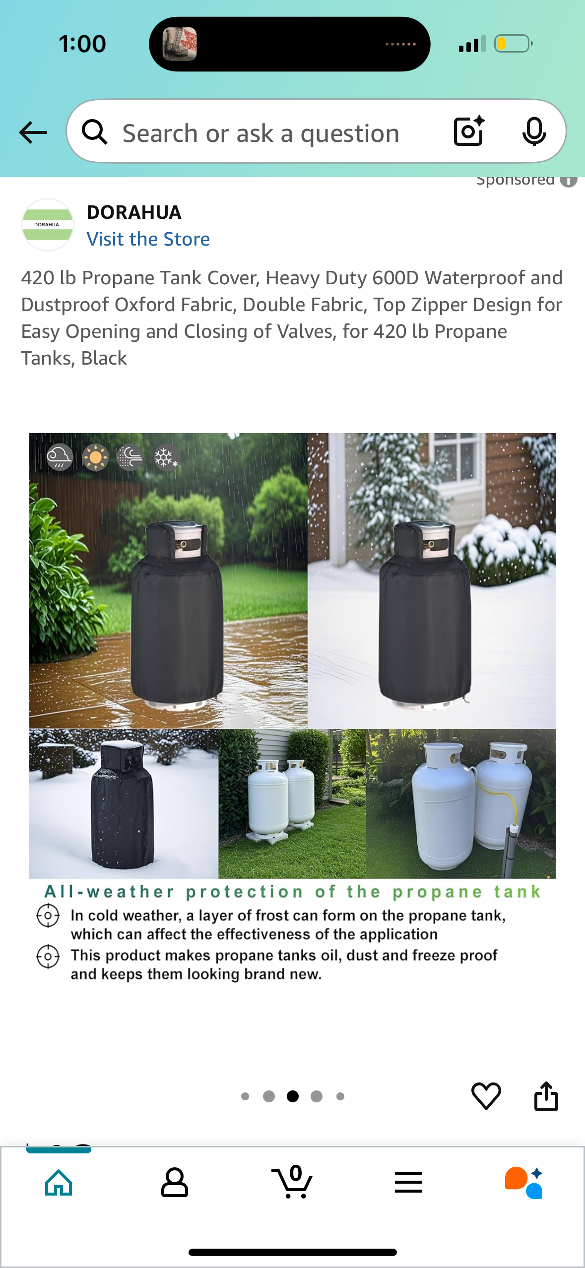 420 lb Propane Tank Cover, Heavy Duty 600D Waterproof and Dustproof Oxford Fabric, Double Fabric, Top Zipper Design for Easy Opening and Closing of Valves, for 420 lb Propane Tanks, Black