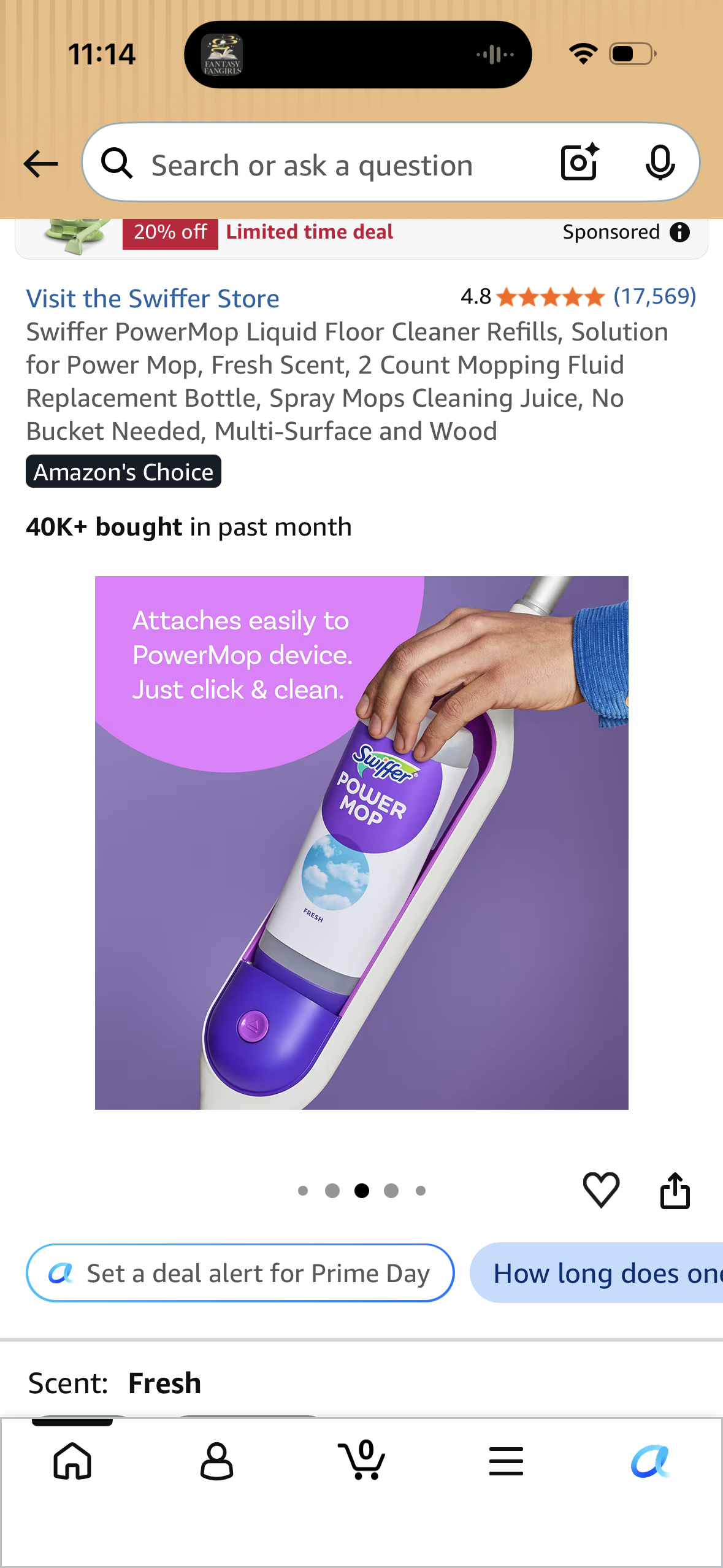 Swiffer PowerMop Liquid Floor Cleaner Refills, Solution for Power Mop, Fresh Scent, 2 Count Mopping Fluid Replacement Bottle, Spray Mops Cleaning Juice, No Bucket Needed, Multi-Surface and Wood