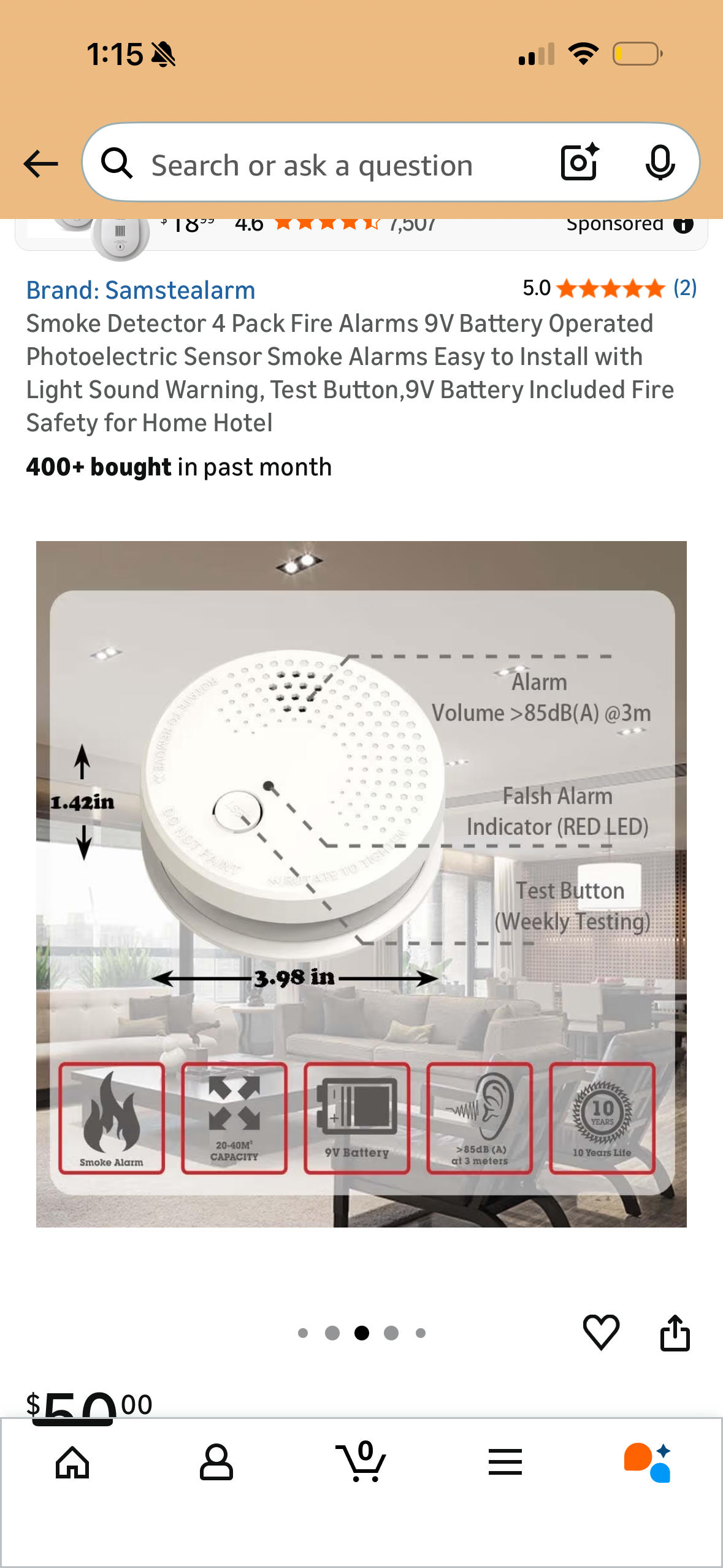 Smoke Detector 4 Pack Fire Alarms 9V Battery Operated Photoelectric Sensor Smoke Alarms Easy to Install with Light Sound Warning, Test Button,9V Battery Included Fire Safety for Home Hotel
