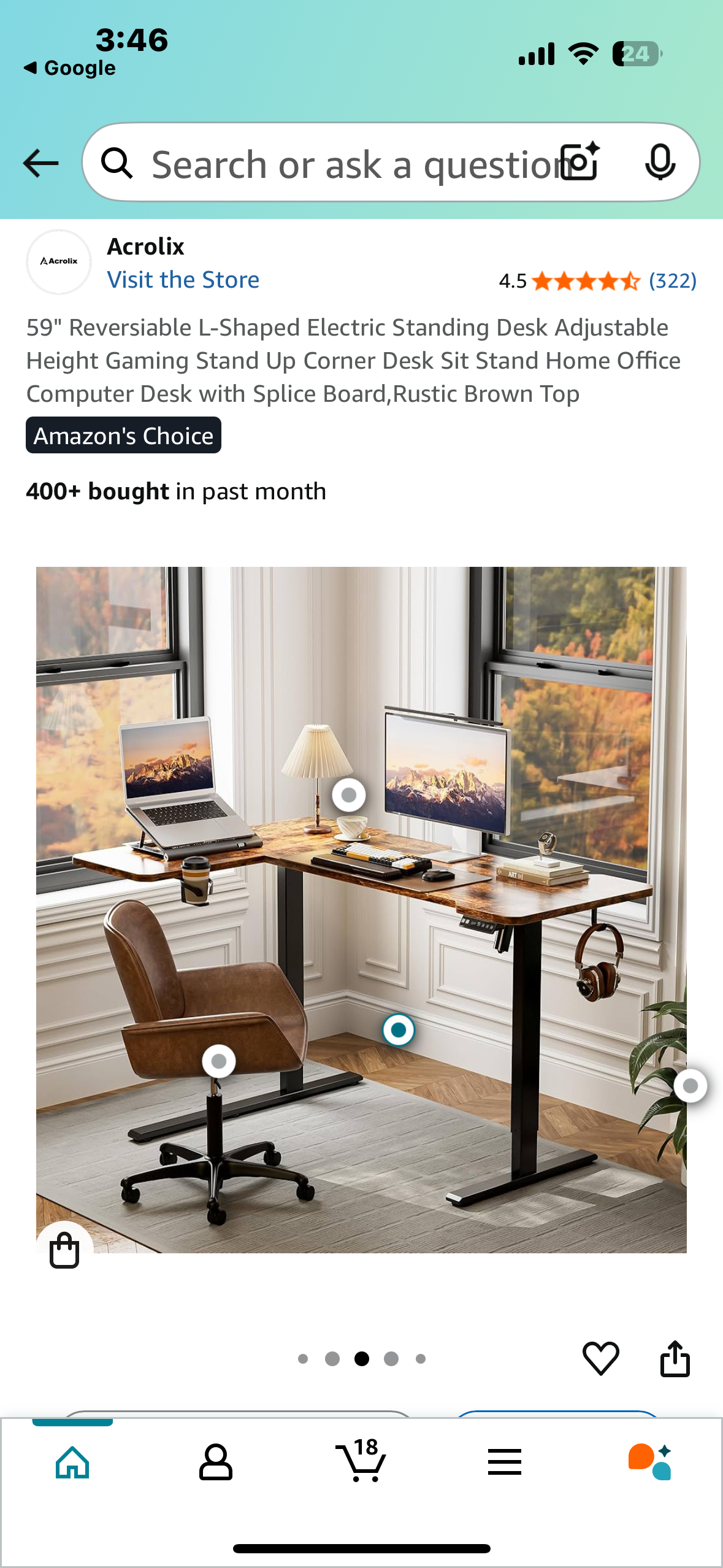 59" Reversiable L-Shaped Electric Standing Desk, Adjustable Height Sit Stand Computer Desk with Splice Board,Rustic Brown Top (O417)