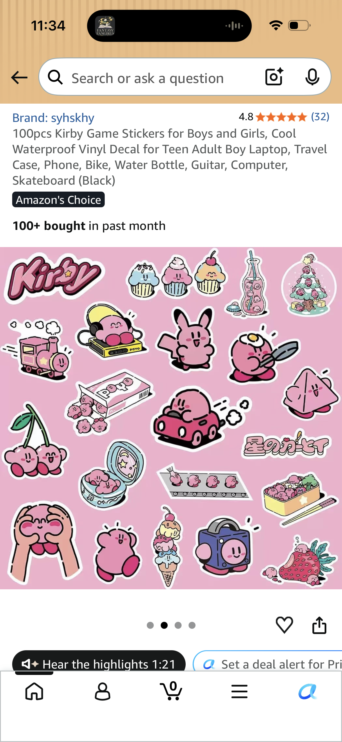 100pcs Kirby Game Stickers for Boys and Girls, Cool Waterproof Vinyl Decal for Teen Adult Boy Laptop, Travel Case, Phone, Bike, Water Bottle, Guitar, Computer, Skateboard (Black)