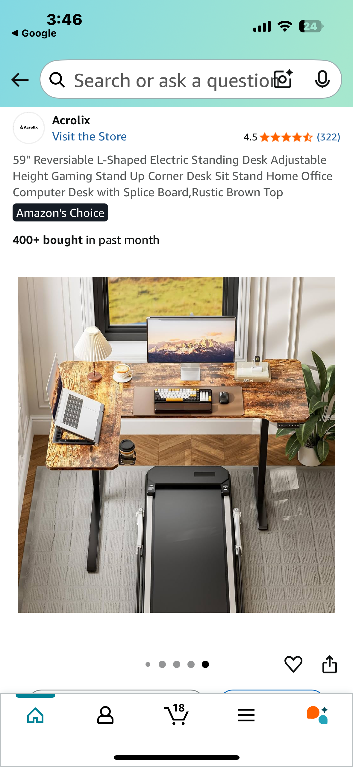 59" Reversiable L-Shaped Electric Standing Desk, Adjustable Height Sit Stand Computer Desk with Splice Board,Rustic Brown Top (O417)