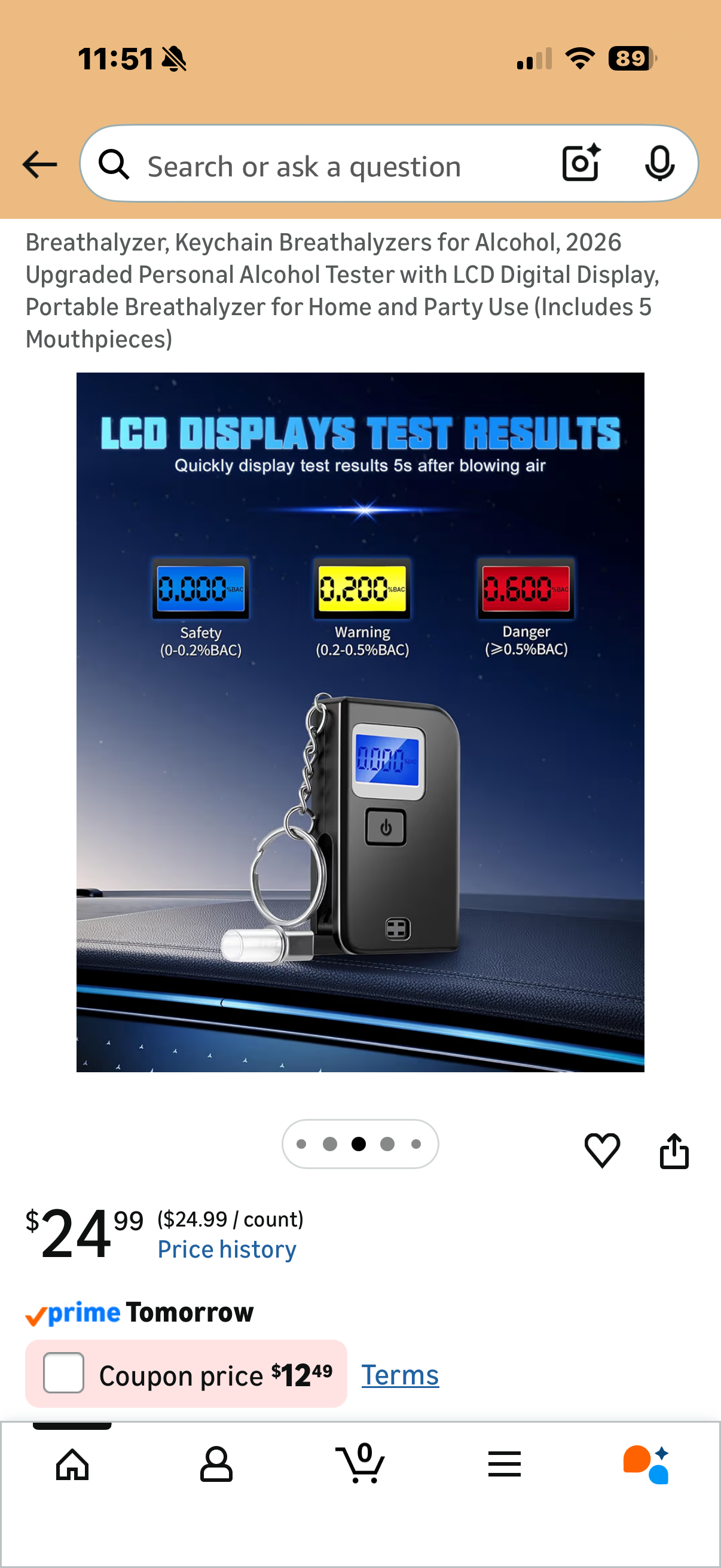 Breathalyzer, Keychain Breathalyzers for Alcohol, 2026 Upgraded Personal Alcohol Tester with LCD Digital Display, Portable Breathalyzer for Home and Party Use (Includes 5 Mouthpieces)