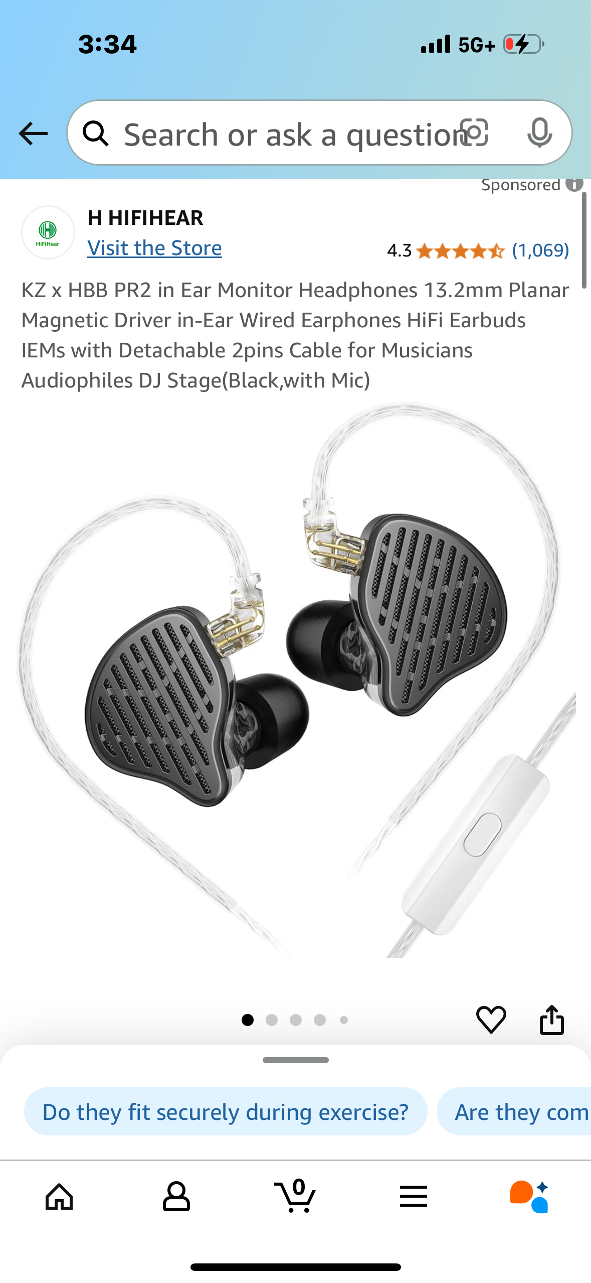 KZ x HBB PR2 in Ear Monitor Headphones 13.2mm Planar Magnetic Driver in-Ear Wired Earphones HiFi Earbuds IEMs with Detachable 2pins Cable for Musicians Audiophiles DJ Stage(Black,with Mic)