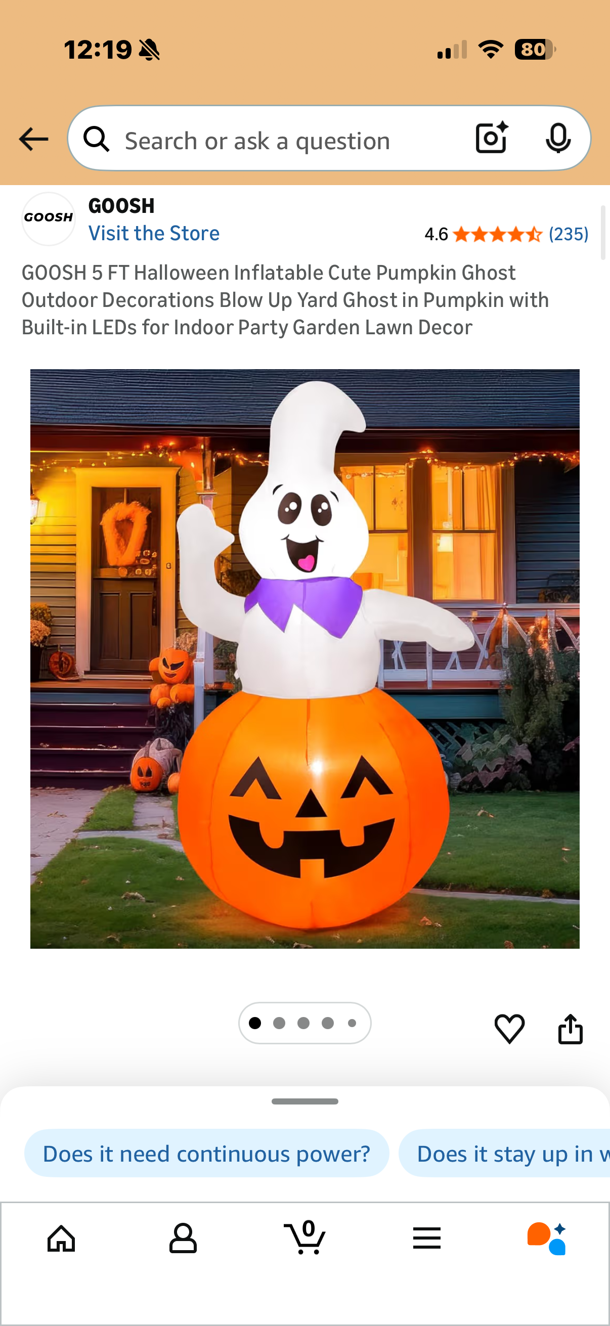 SUNGIFT Halloween Inflatable Pumpkin, 5FT Halloween Blow Up Decoration White Ghost Inflatables with Build-in LEDs for Party, Yard, Lawn, Garden, Holiday Decor