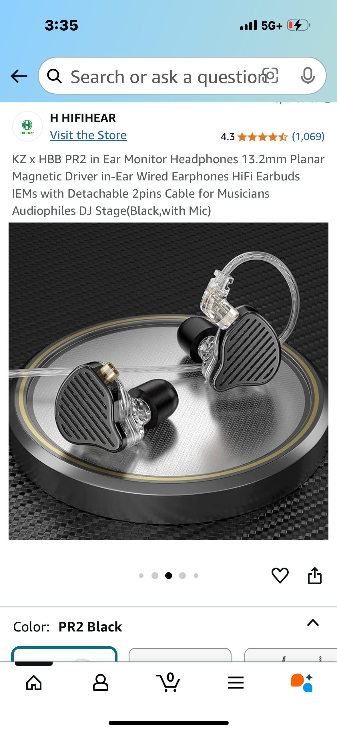KZ x HBB PR2 in Ear Monitor Headphones 13.2mm Planar Magnetic Driver in-Ear Wired Earphones HiFi Earbuds IEMs with Detachable 2pins Cable for Musicians Audiophiles DJ Stage(Black,with Mic)