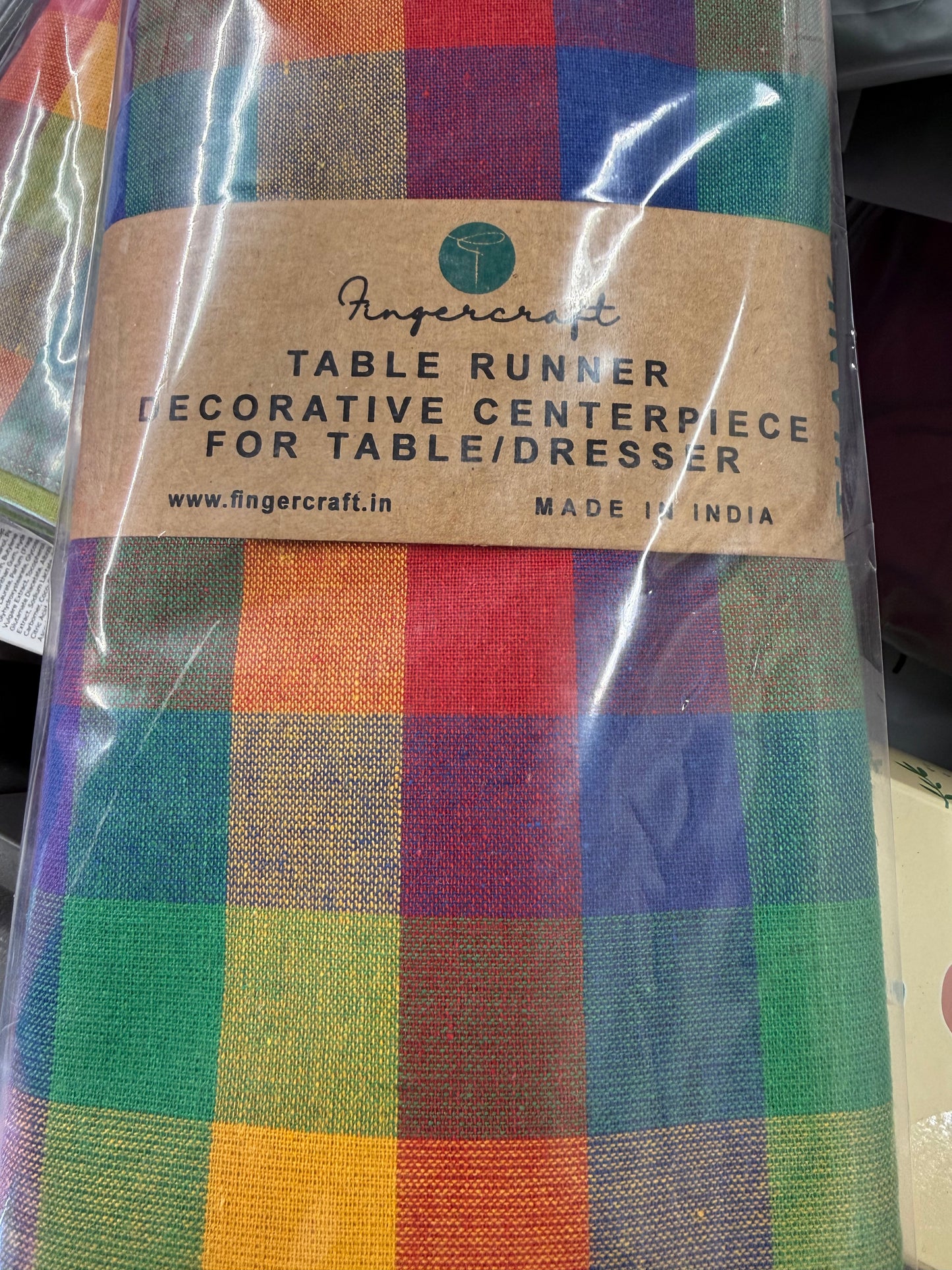 FINGERCRAFT Table Runner, Natural Cotton, Sturdy Triple Layer, Washable Decorative Table Linen for Home, Kitchen, Wedding, Parties (Multi Check, 13" x 108")