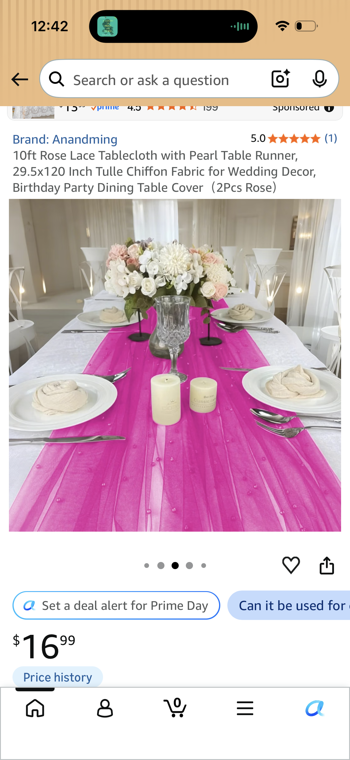 10ft Rose Lace Tablecloth with Pearl Table Runner, 29.5x120 Inch Tulle Chiffon Fabric for Wedding Decor, Birthday Party Dining Table Cover (2Pcs Rose)