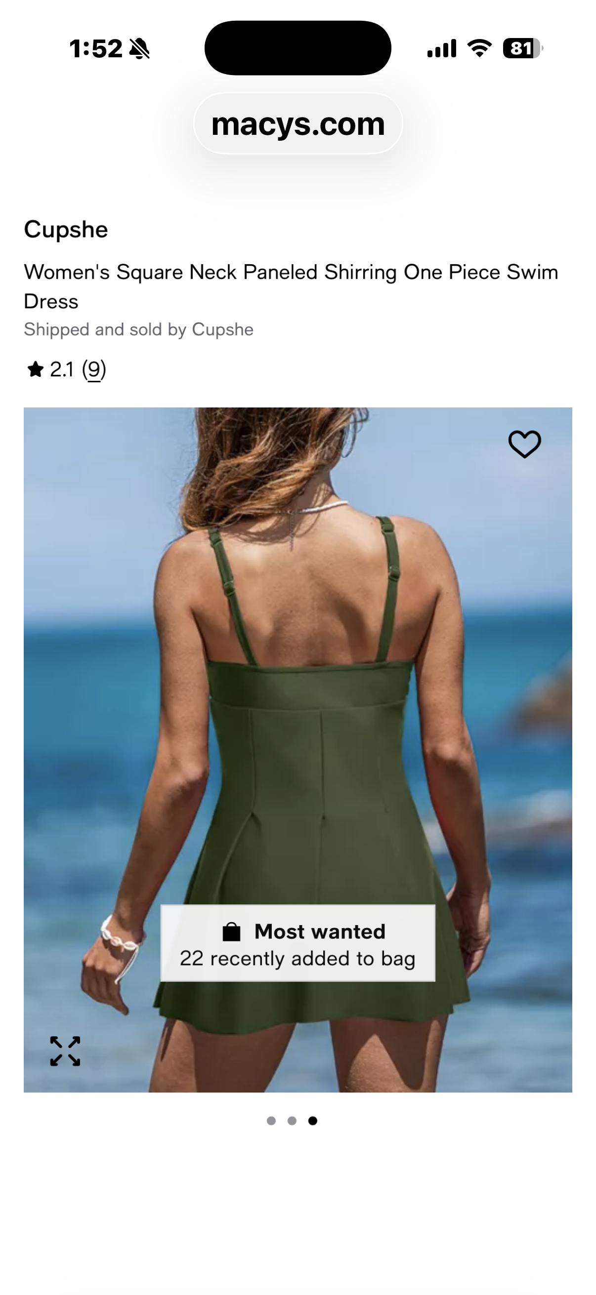 CUPSHE Women's One Piece Swim Dress Square Neck Bathing Suit Paneled Shirring Swimsuit Adjustable Wide Straps Sporty (Size Large)