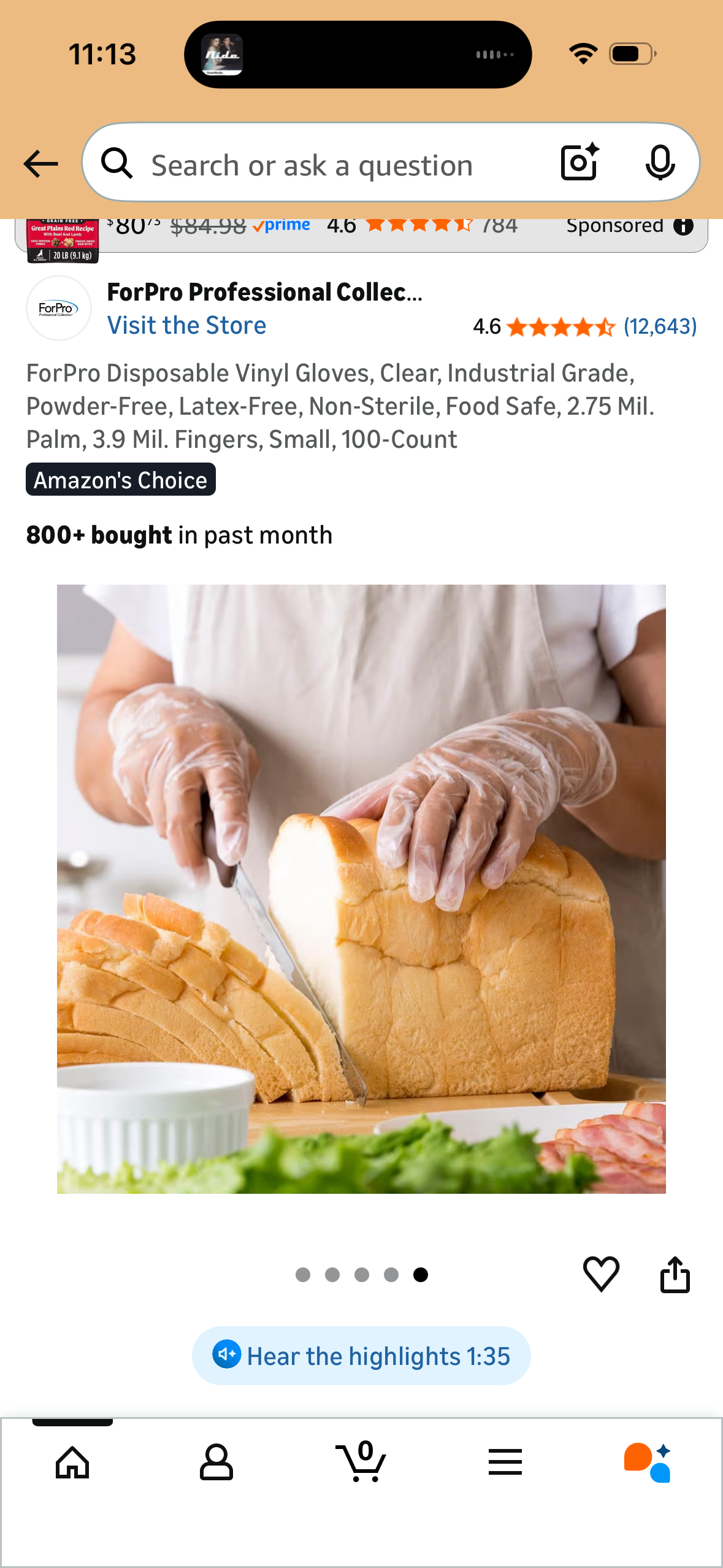 ForPro Disposable Vinyl Gloves, Clear, Industrial Grade, Powder-Free, Latex-Free, Non-Sterile, Food Safe, 2.75 Mil. Palm, 3.9 Mil. Fingers, Small, 100-Count