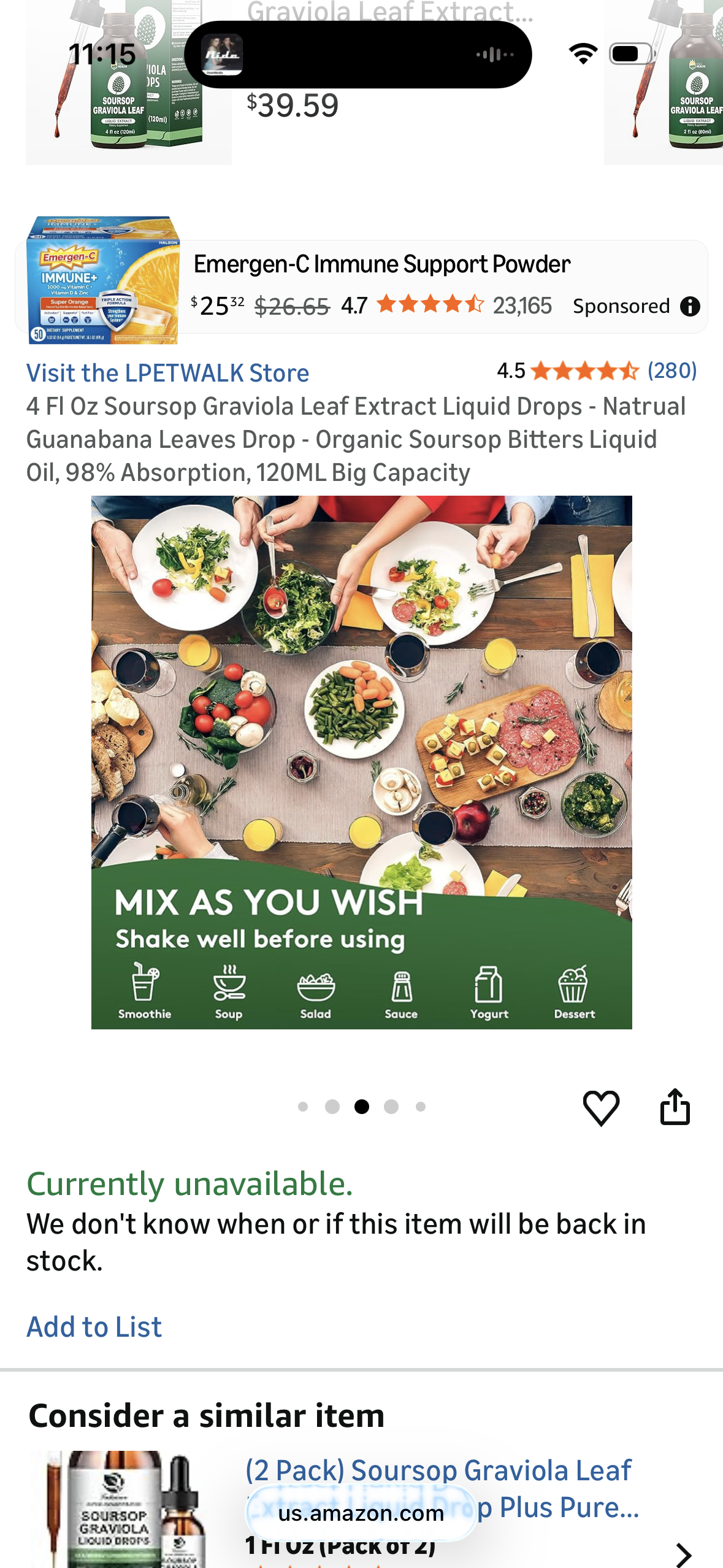 4 Fl Oz Soursop Graviola Leaf Extract Liquid Drops - Natrual Guanabana Leaves Drop - Organic Soursop Bitters Liquid Oil, 98% Absorption, 120ML Big Capacity