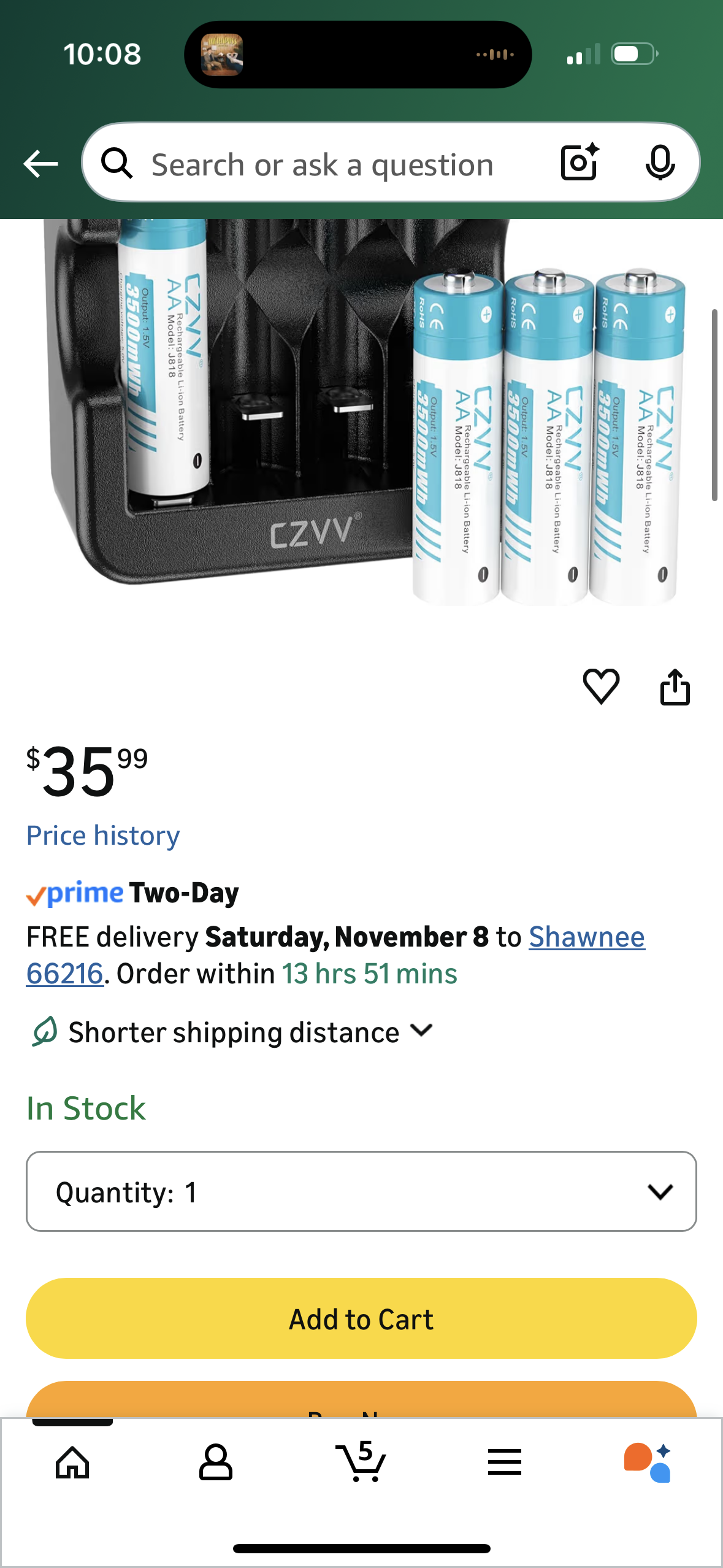 Rechargeable Lithium 1.5V Batteries with Black LCD Fast-Charger (Pack of 4)