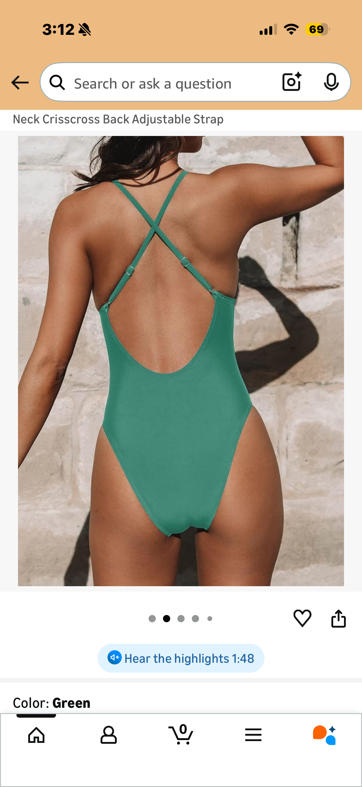 CUPSHE Women Swimsuit One Piece Bathing Suit Deep V Neck Crisscross Back Adjustable Strap (Size Large)