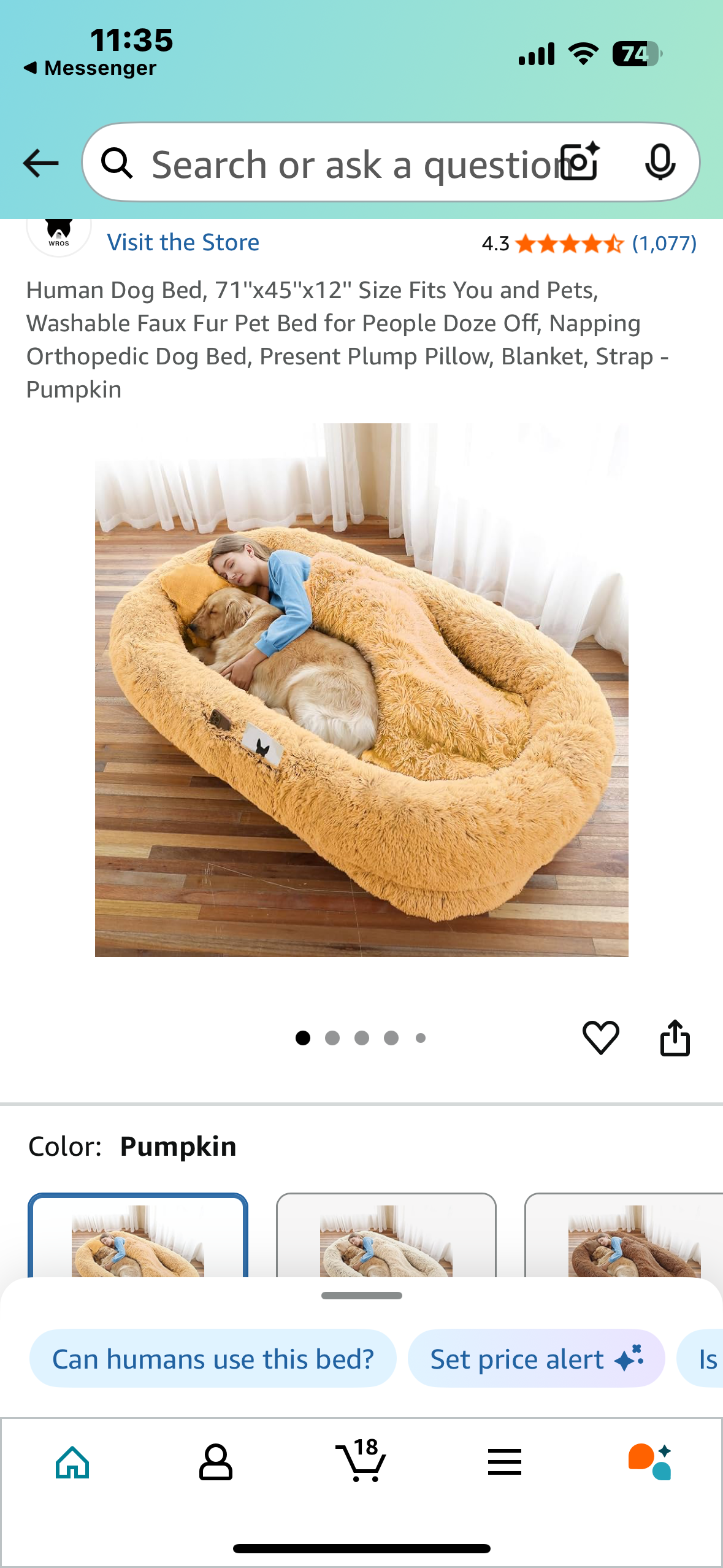 Human Dog Bed, 71"x45"x12" Fits You and Pets, Washable Faux Fur Pet Bed for People and Pets, Napping Orthopedic Dog Bed, Pumpkin (R608)