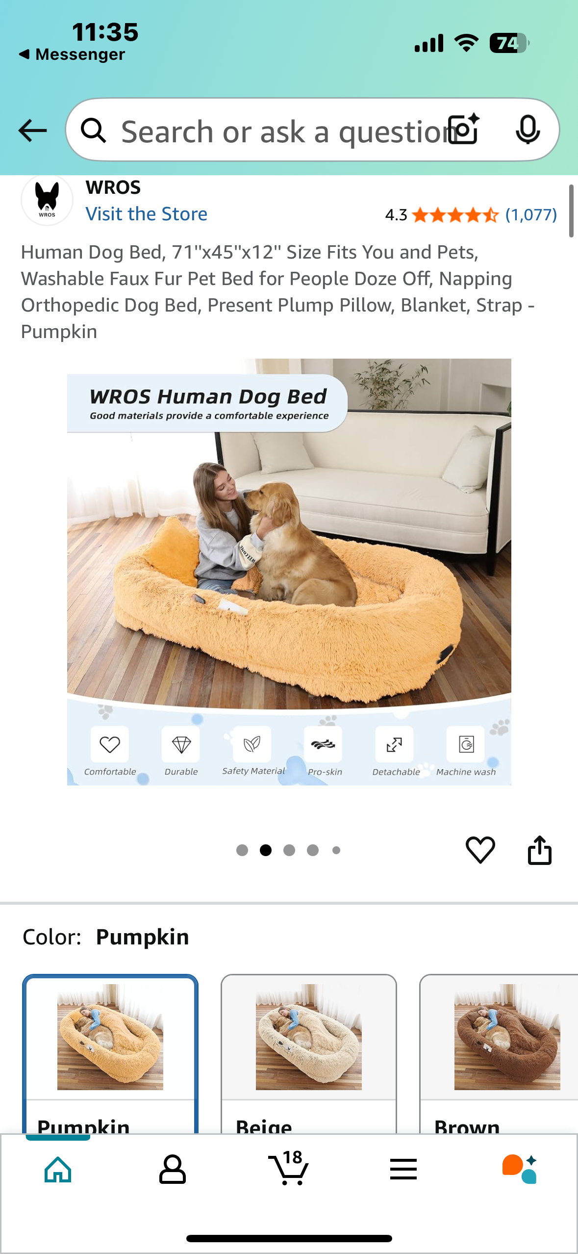 Human Dog Bed, 71"x45"x12" Fits You and Pets, Washable Faux Fur Pet Bed for People and Pets, Napping Orthopedic Dog Bed, Pumpkin (R608)