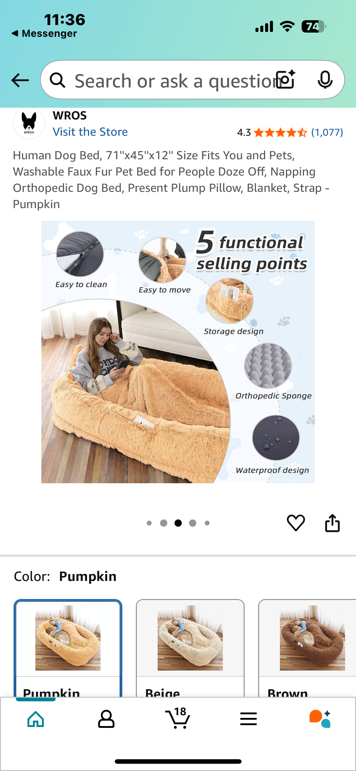 Human Dog Bed, 71"x45"x12" Fits You and Pets, Washable Faux Fur Pet Bed for People and Pets, Napping Orthopedic Dog Bed, Pumpkin (R608)