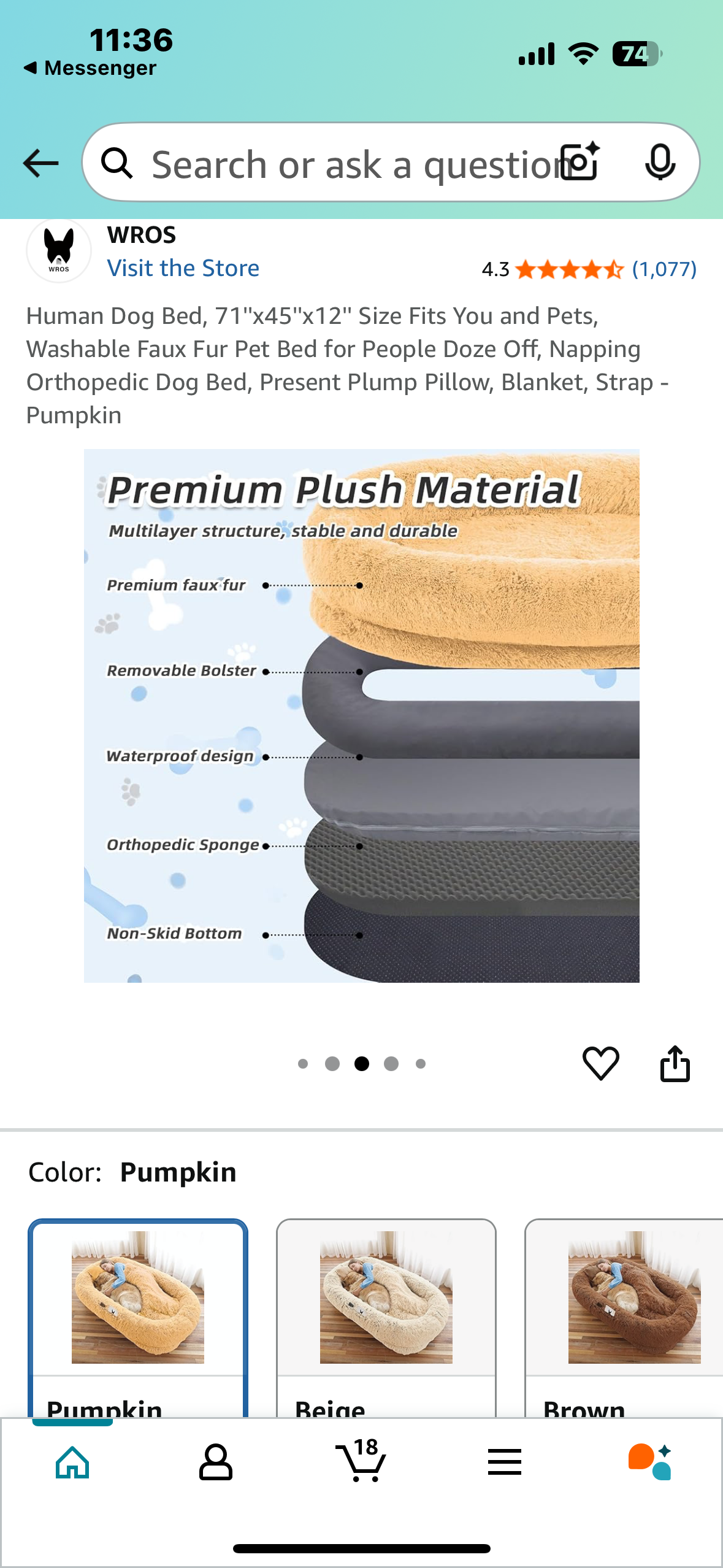 Human Dog Bed, 71"x45"x12" Fits You and Pets, Washable Faux Fur Pet Bed for People and Pets, Napping Orthopedic Dog Bed, Pumpkin (R608)