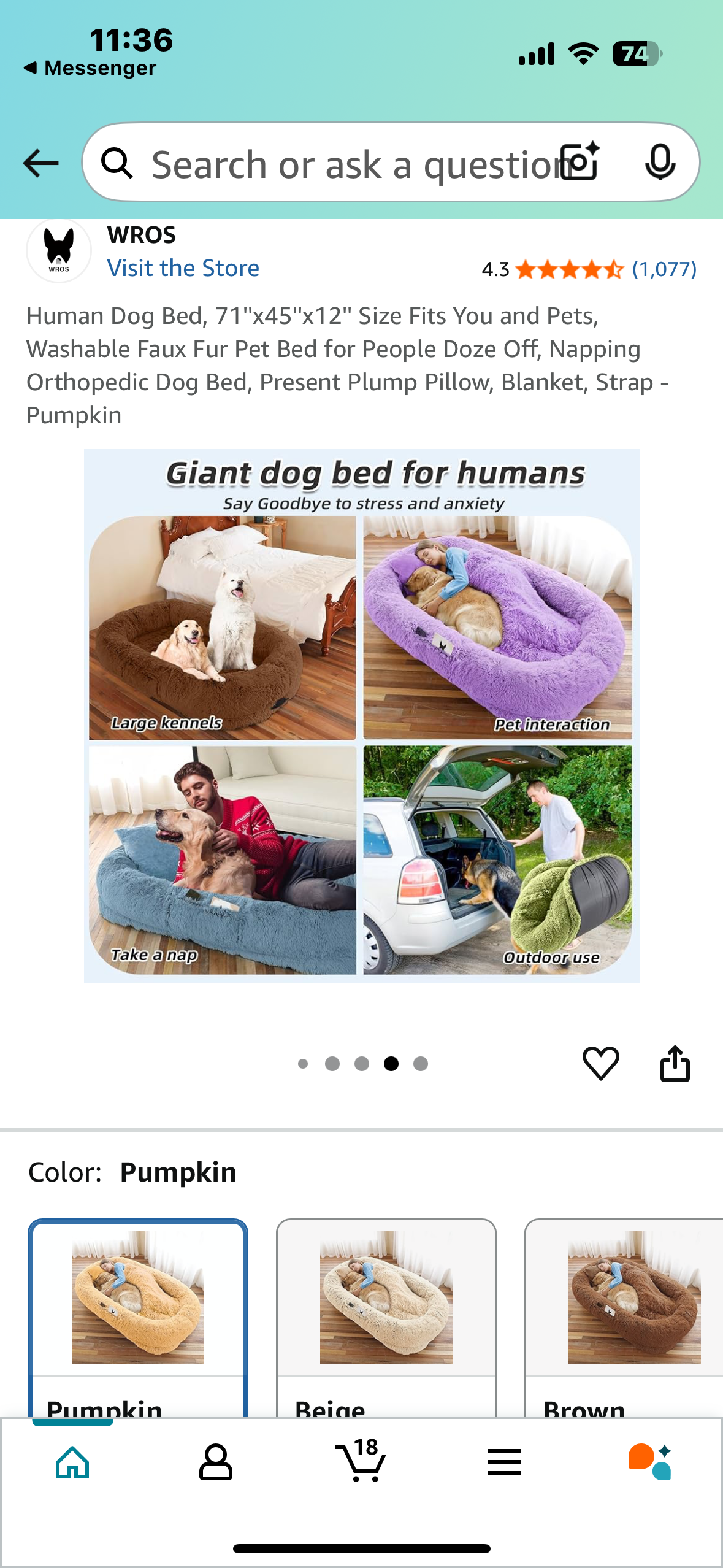 Human Dog Bed, 71"x45"x12" Fits You and Pets, Washable Faux Fur Pet Bed for People and Pets, Napping Orthopedic Dog Bed, Pumpkin (R608)