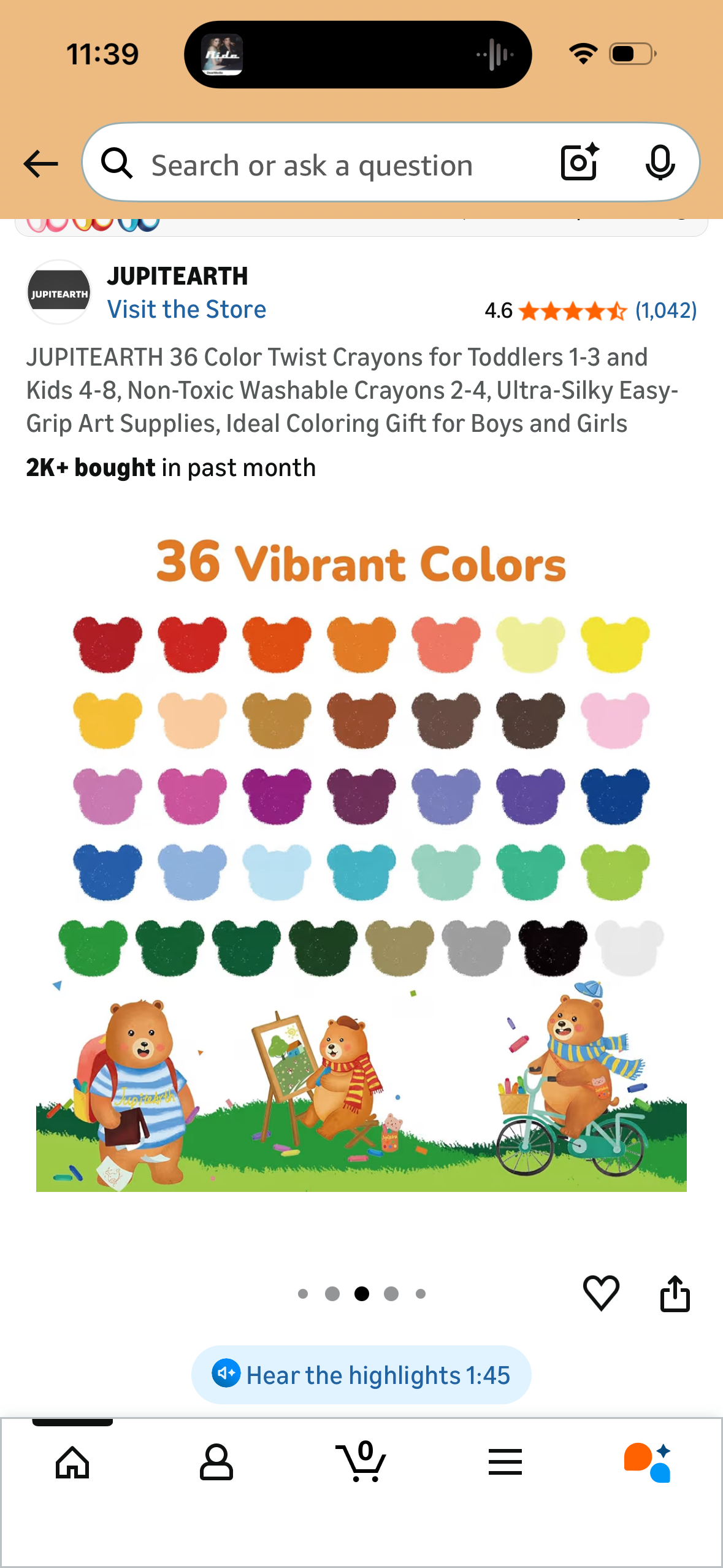 JUPITEARTH 36 Color Twist Crayons for Toddlers 1-3 and Kids 4-8, Non-Toxic Washable Crayons 2-4, Ultra-Silky Easy-Grip Art Supplies, Ideal Coloring Gift for Boys and Girls