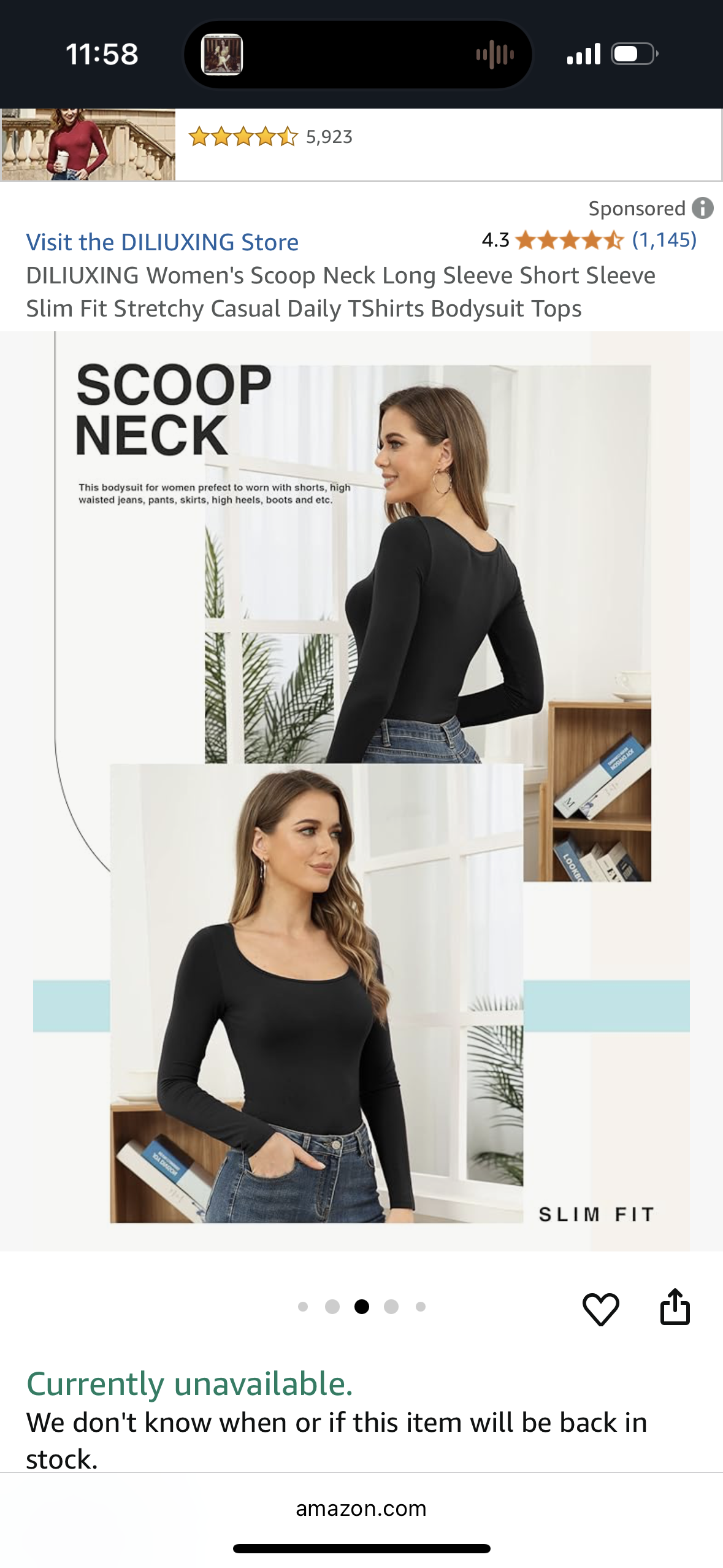 Women's Scoop Neck Long Sleeve Short Sleeve Slim Fit Stretchy Casual Daily TShirts Bodysuit Tops (Size Small)