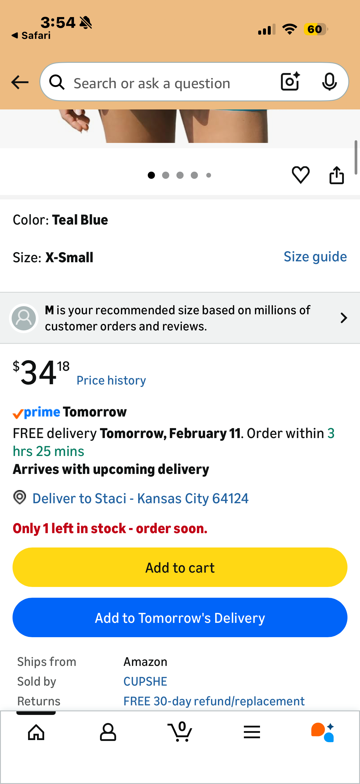 CUPSHE Women's One Piece Swimdress V Neck Plunge Halter Self Tie Open Back Ruched Bathing Suit (Size XS)