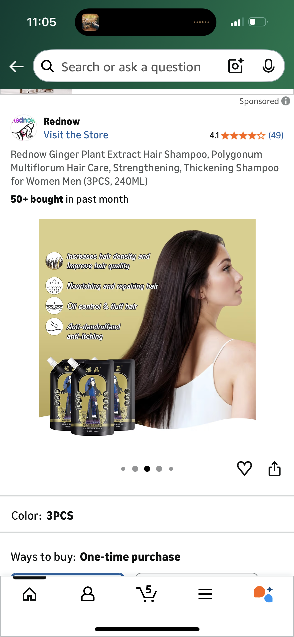 Rednow Ginger Plant Extract Hair Shampoo, Polygonum Multiflorum Hair Care, Strengthening, Thickening Shampoo for Women Men (3PCS, 240ML)