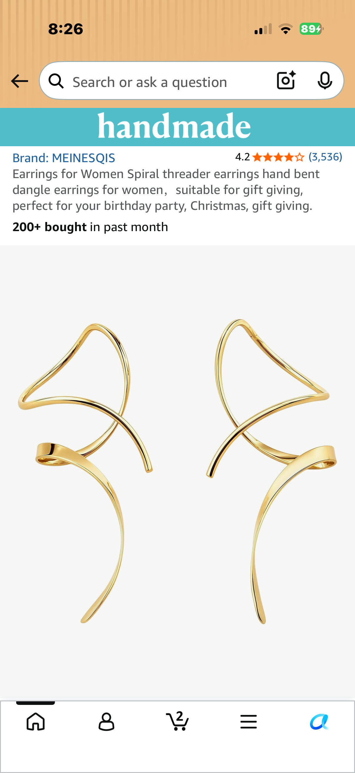 Earrings for Women Spiral threader earrings