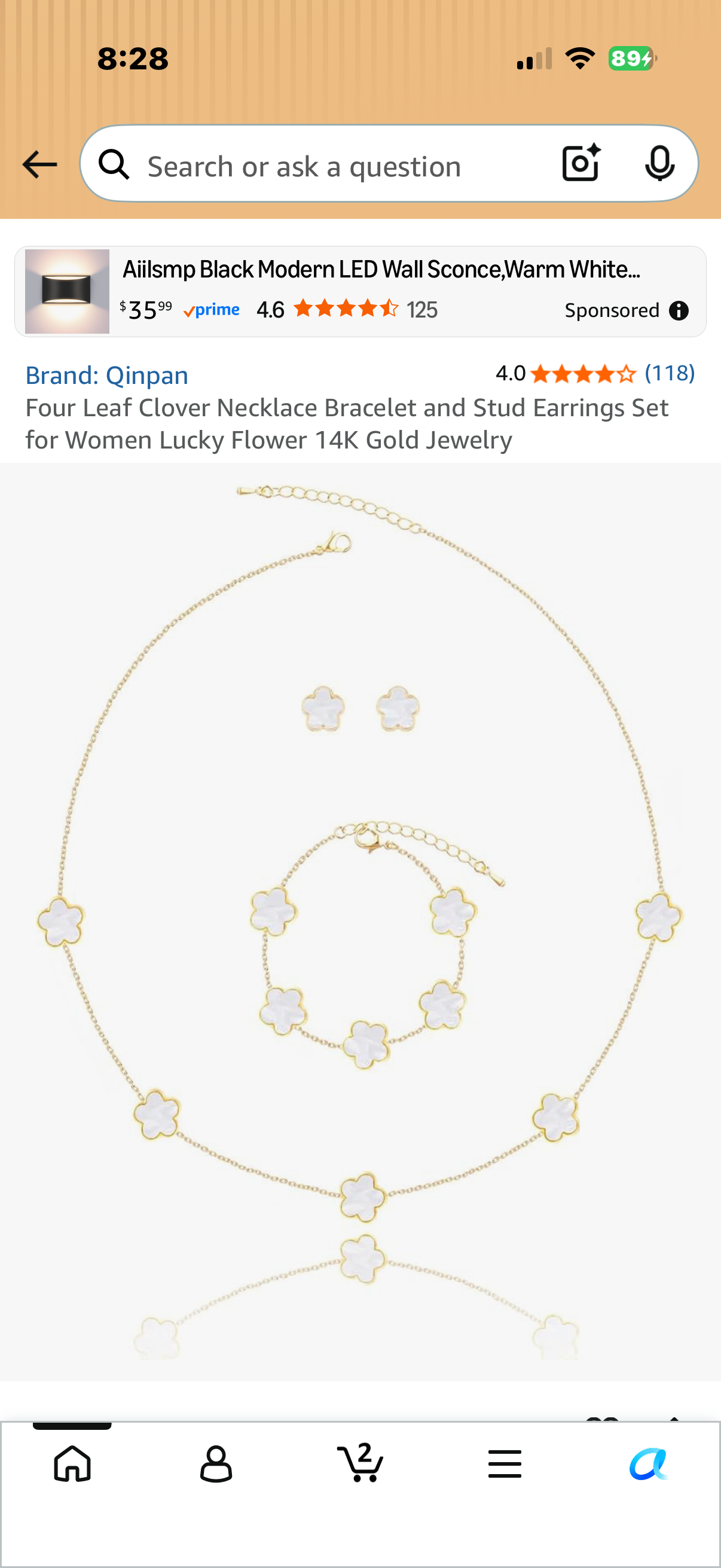 Four Leaf Clover Necklace Bracelet and Stud Earrings Set for Women Lucky Flower 14K Gold Jewelry