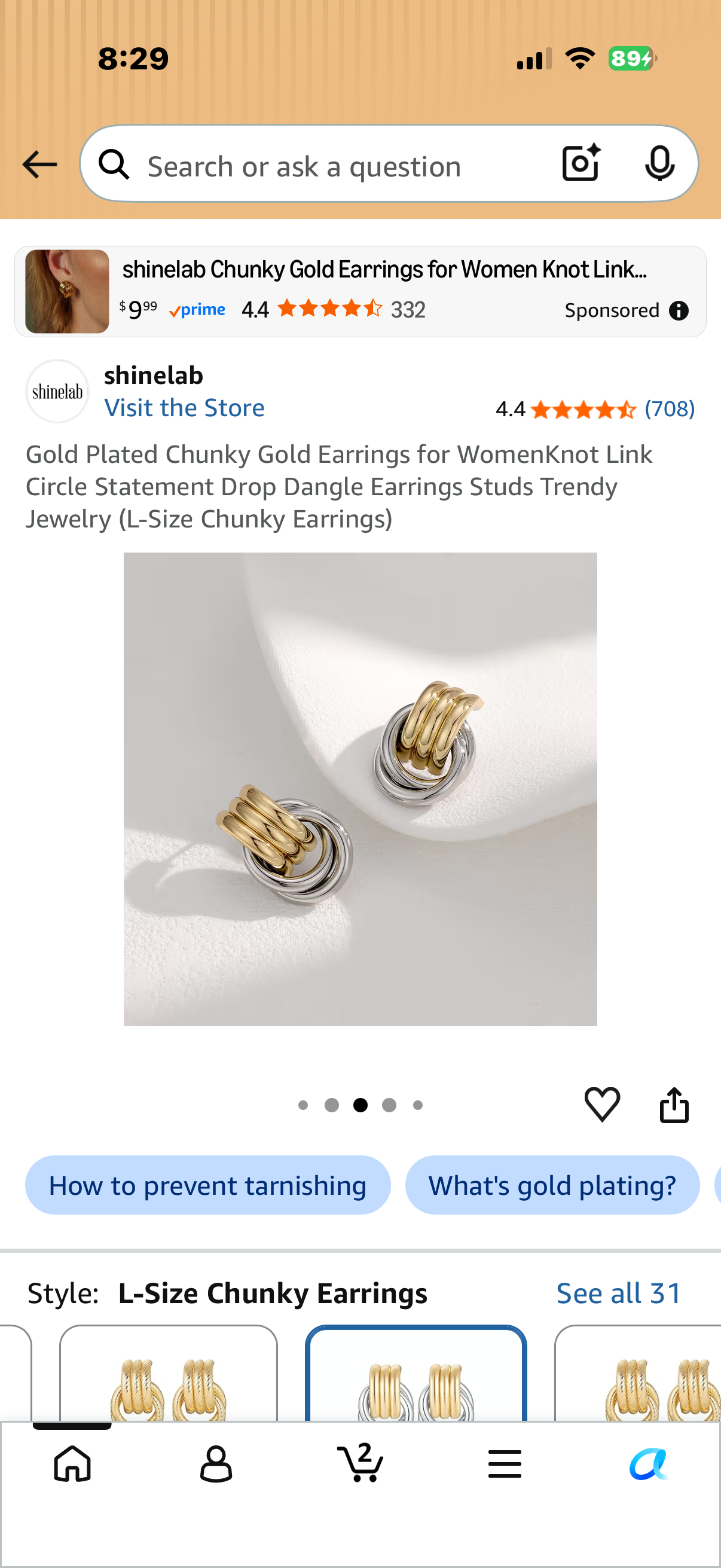 Gold Plated Chunky Gold Earrings for WomenKnot Link Circle Statement Drop Dangle Earrings Studs Trendy Jewelry (L-Size Chunky Earrings