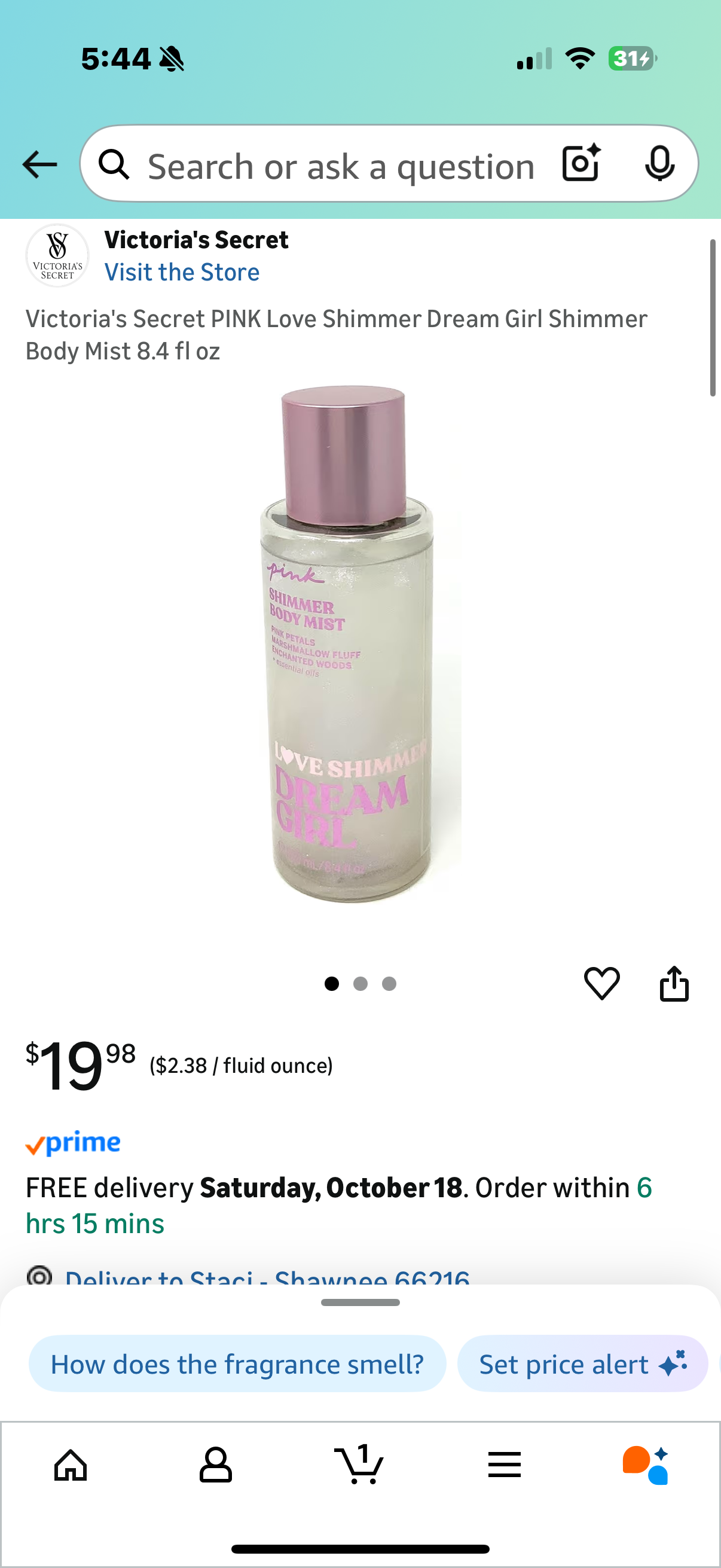 Set of 2 Victoria's Secret PINK Love Shimmer Dream Girl Shimmer
Body Mist and Lotion