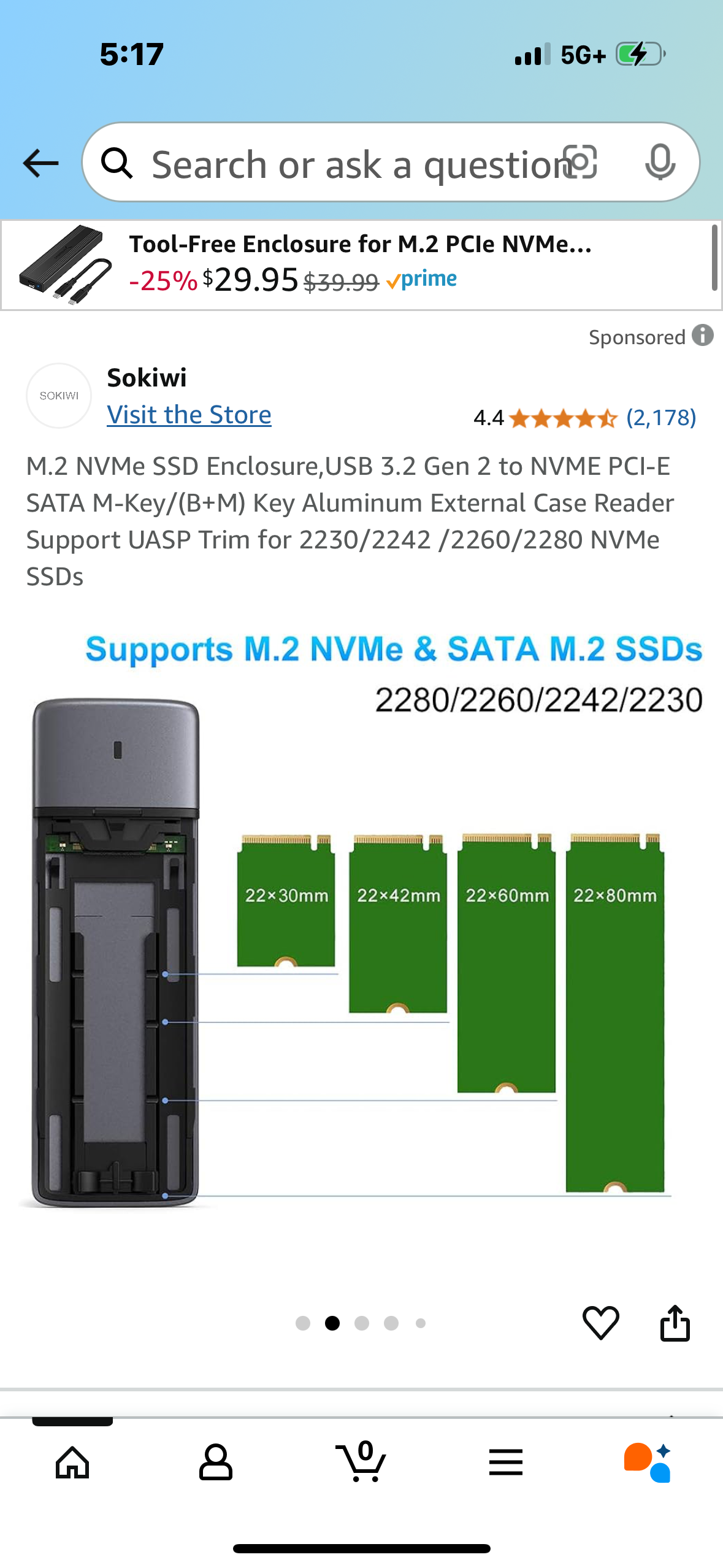 M.2 NVMe SSD Enclosure,USB 3.2 Gen 2 to NVME PCI-E SATA M-Key/(B+M) Key Aluminum External Case Reader Support UASP Trim for 2230/2242 /2260/2280 NVMe SSDs