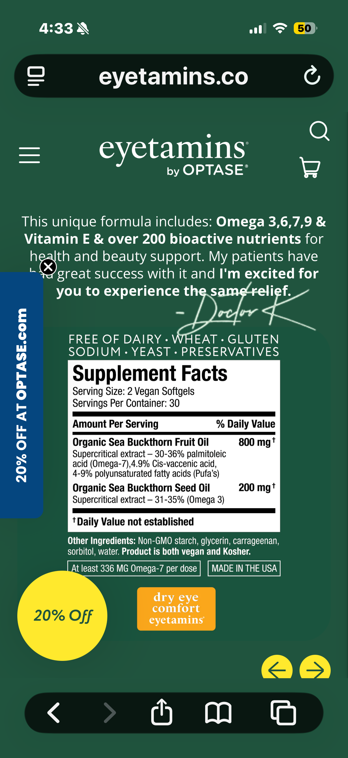 eyetamins Dry Eye Comfort - 180 Softgels - Ophthalmologist - Formulated, Natural - Himalayan Sea Buckthorn Oil - Vegan and Non-GMO Formula