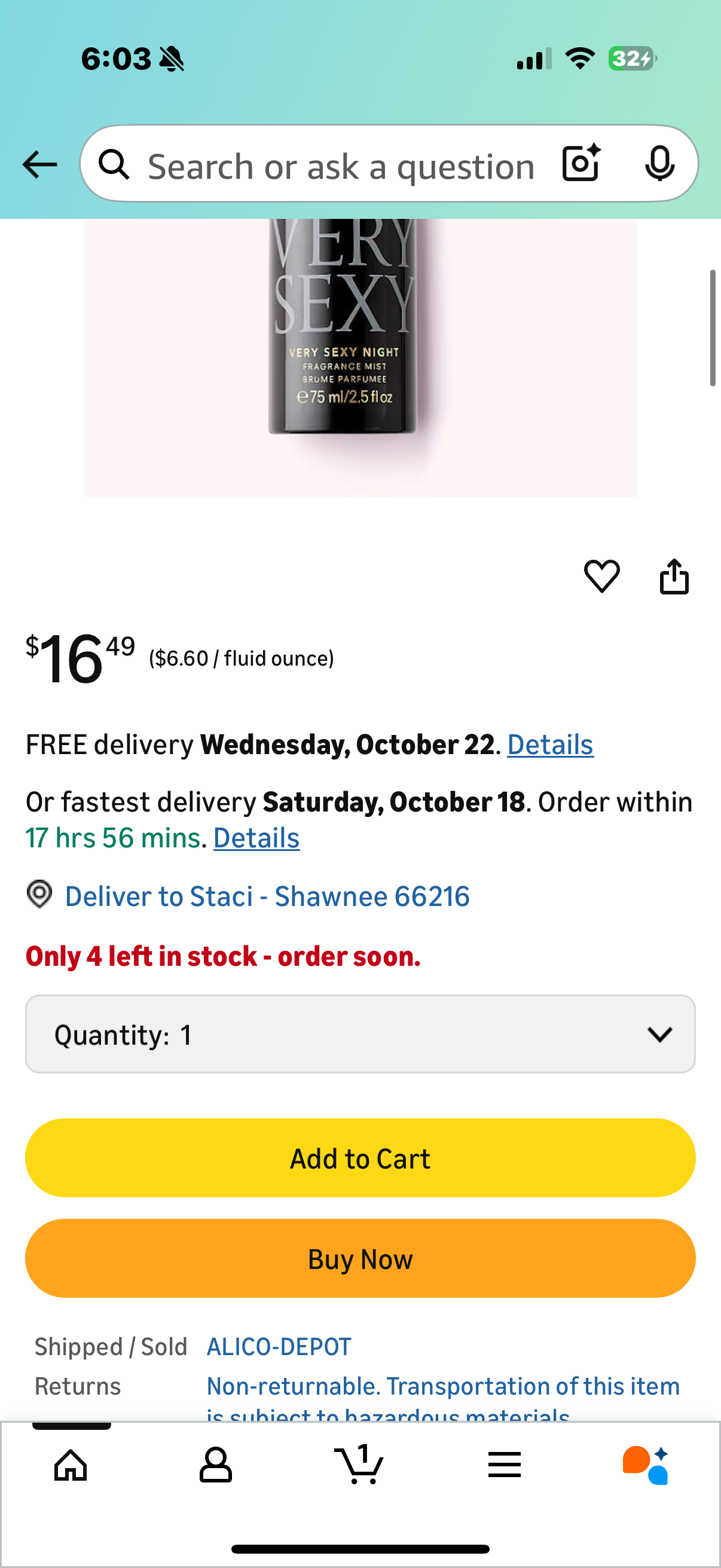 Victoria's Secret Fragrance Mist 2.5 Oz Travel Size (Very Sexy Night)