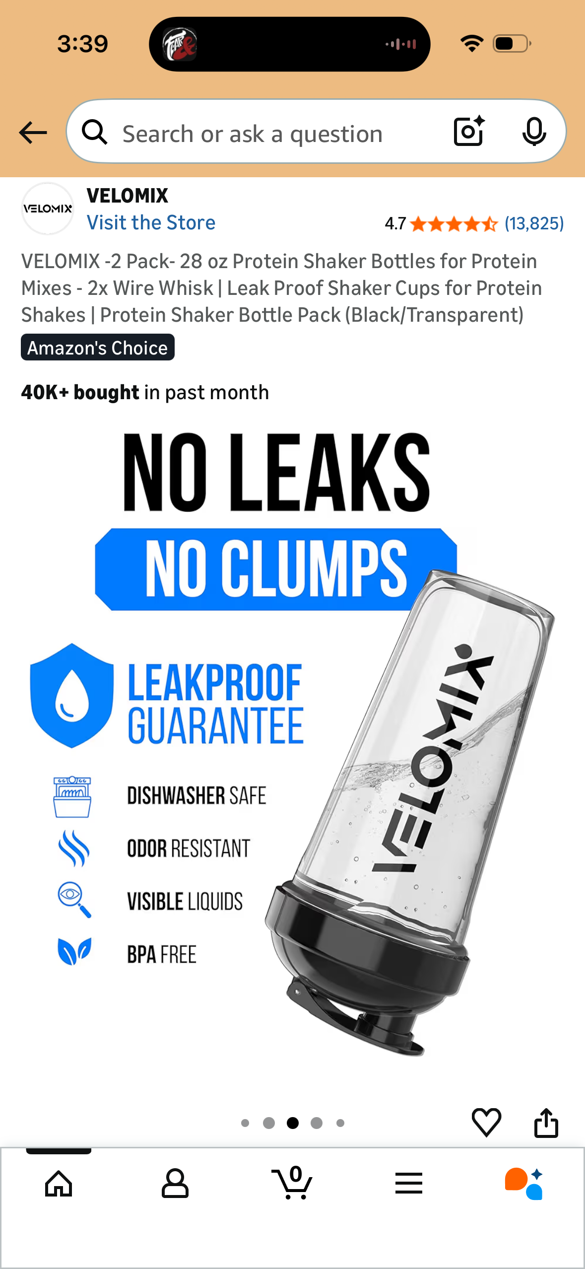 VELOMIX -2 Pack- 28 oz Protein Shaker Bottles for Protein Mixes - 2x Wire Whisk | Leak Proof Shaker Cups for Protein Shakes | Protein Shaker Bottle Pack (Black/Transparent)