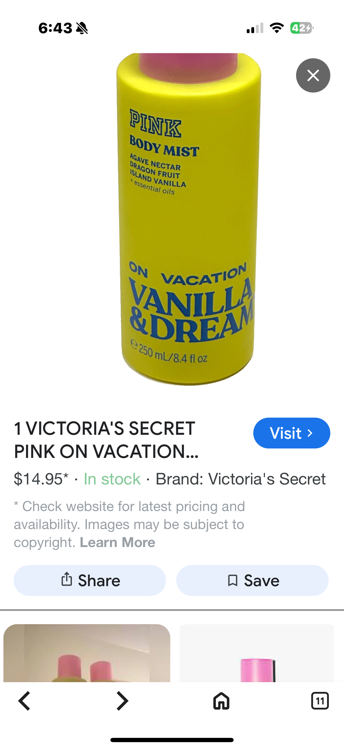 Victoria's Secret Pink On Vacation Vanilla & Dream