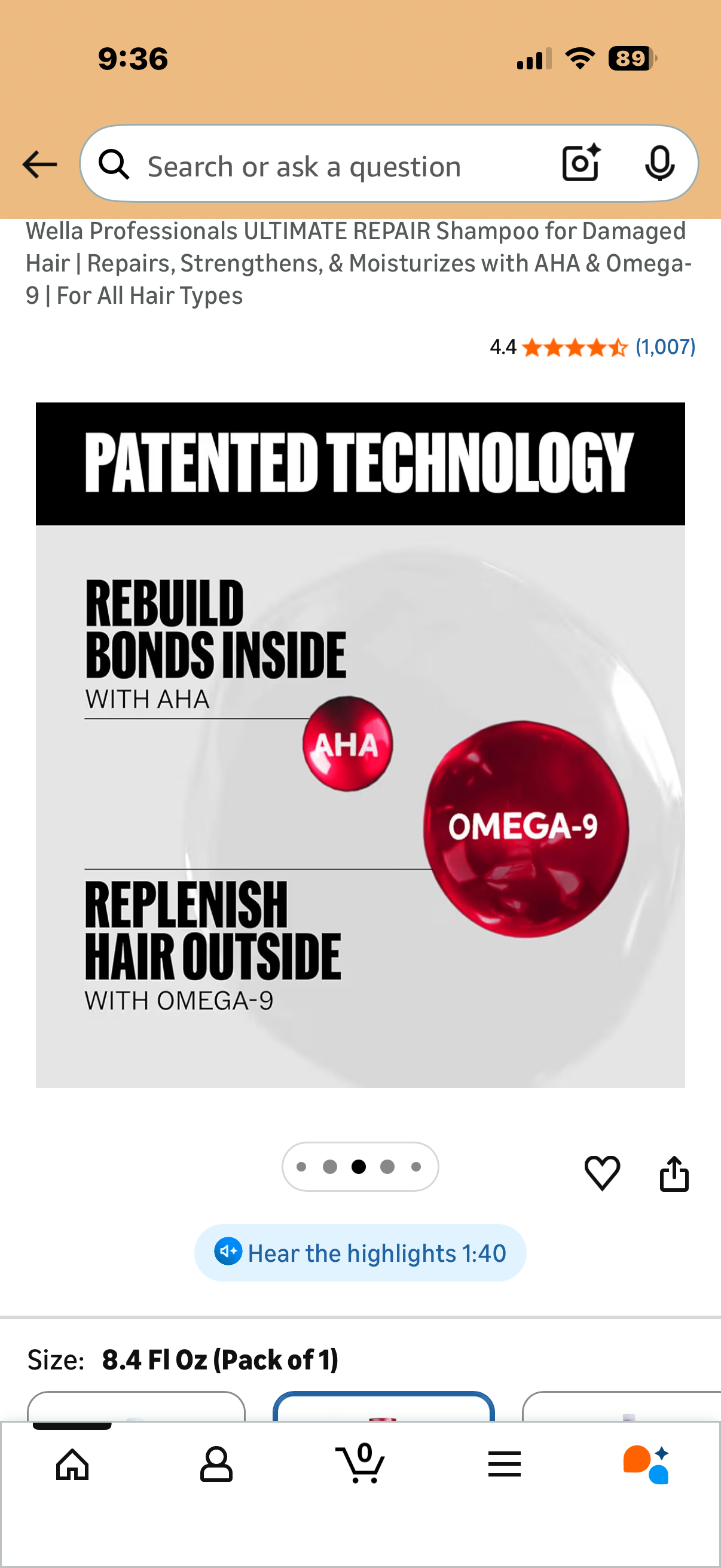 Wella Professionals ULTIMATE REPAIR Shampoo for Damaged Hair | Repairs, Strengthens, & Moisturizes with AHA & Omega-9 | For All Hair Types