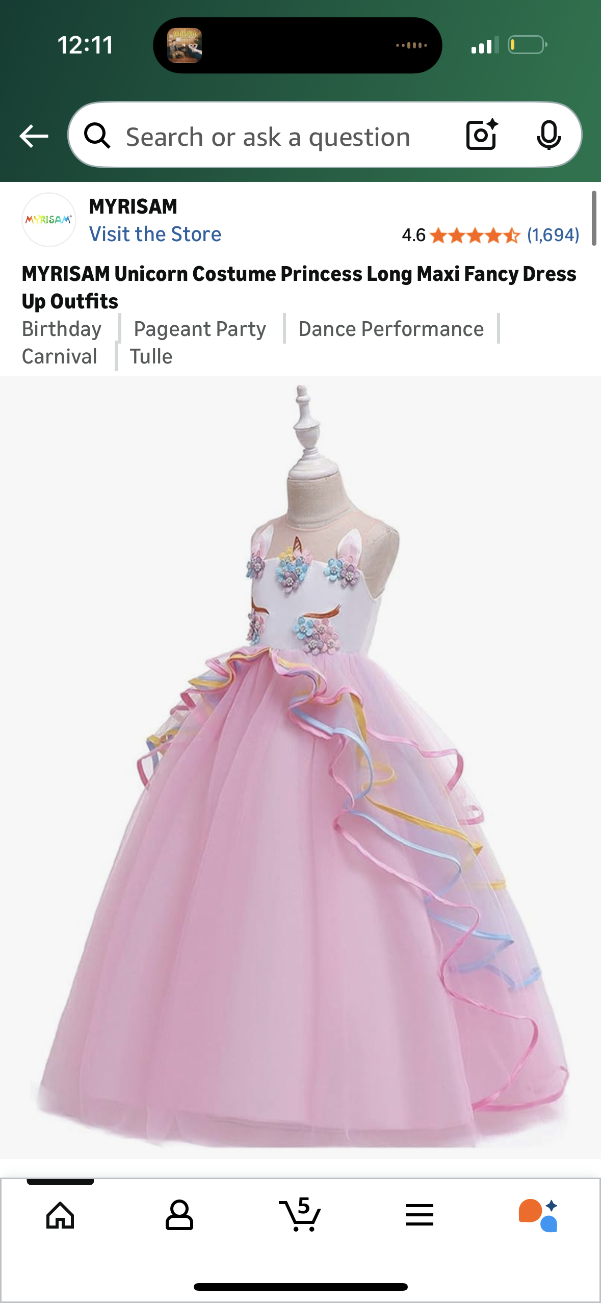 Unicorn Costume Princess Long Maxi Fancy Dress Up (Sizes Vary 8-11T)