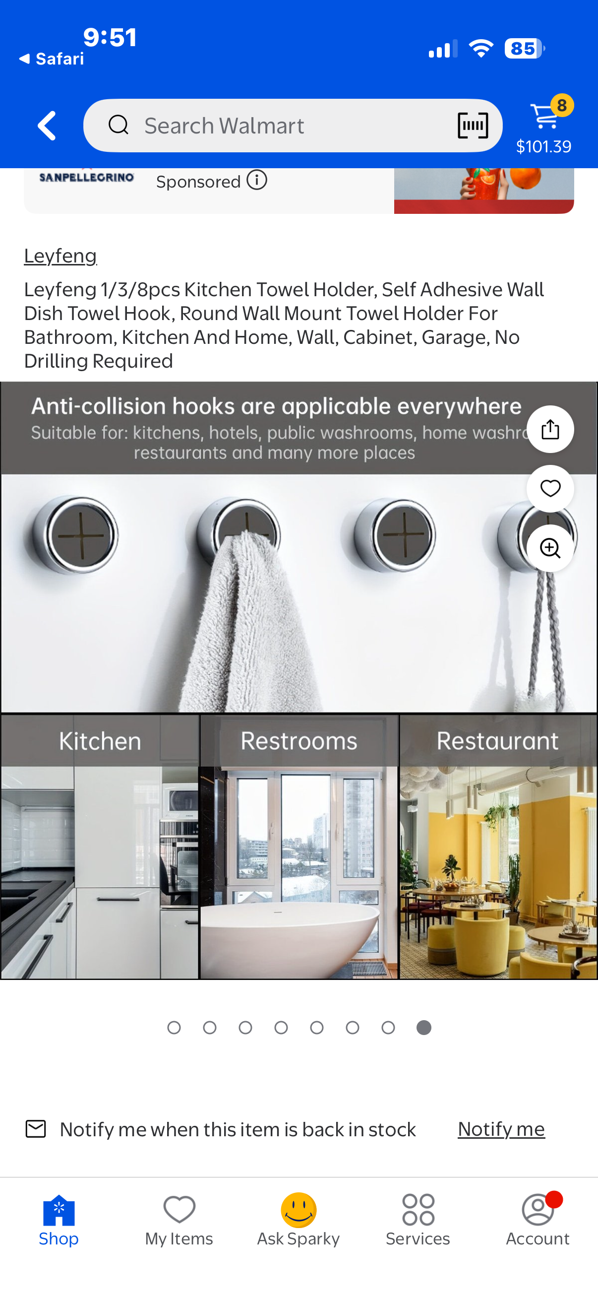 Leyfeng 8pcs Kitchen Towel Holder, Self Adhesive Wall Dish Towel Hook, Round Wall Mount Towel Holder For Bathroom, Kitchen And Home, Wall, Cabinet, Garage, No Drilling Required