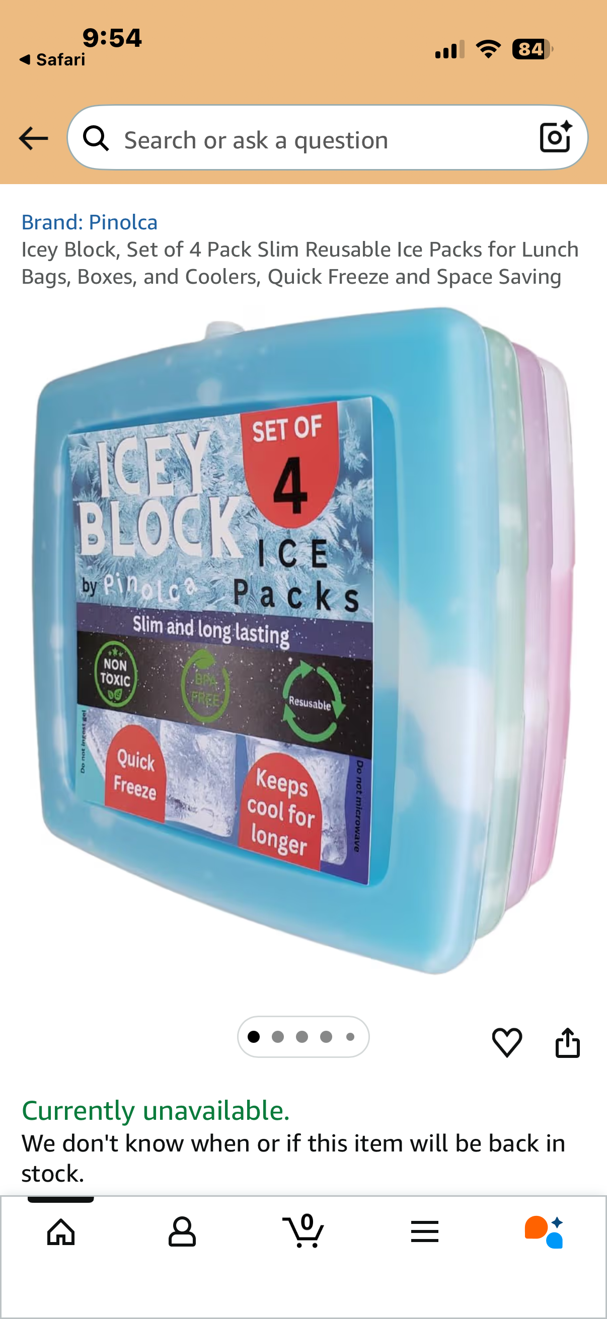 Icey Block, Set of 4 Pack Slim Reusable Ice Packs for Lunch Bags, Boxes, and Coolers, Quick Freeze and Space Saving