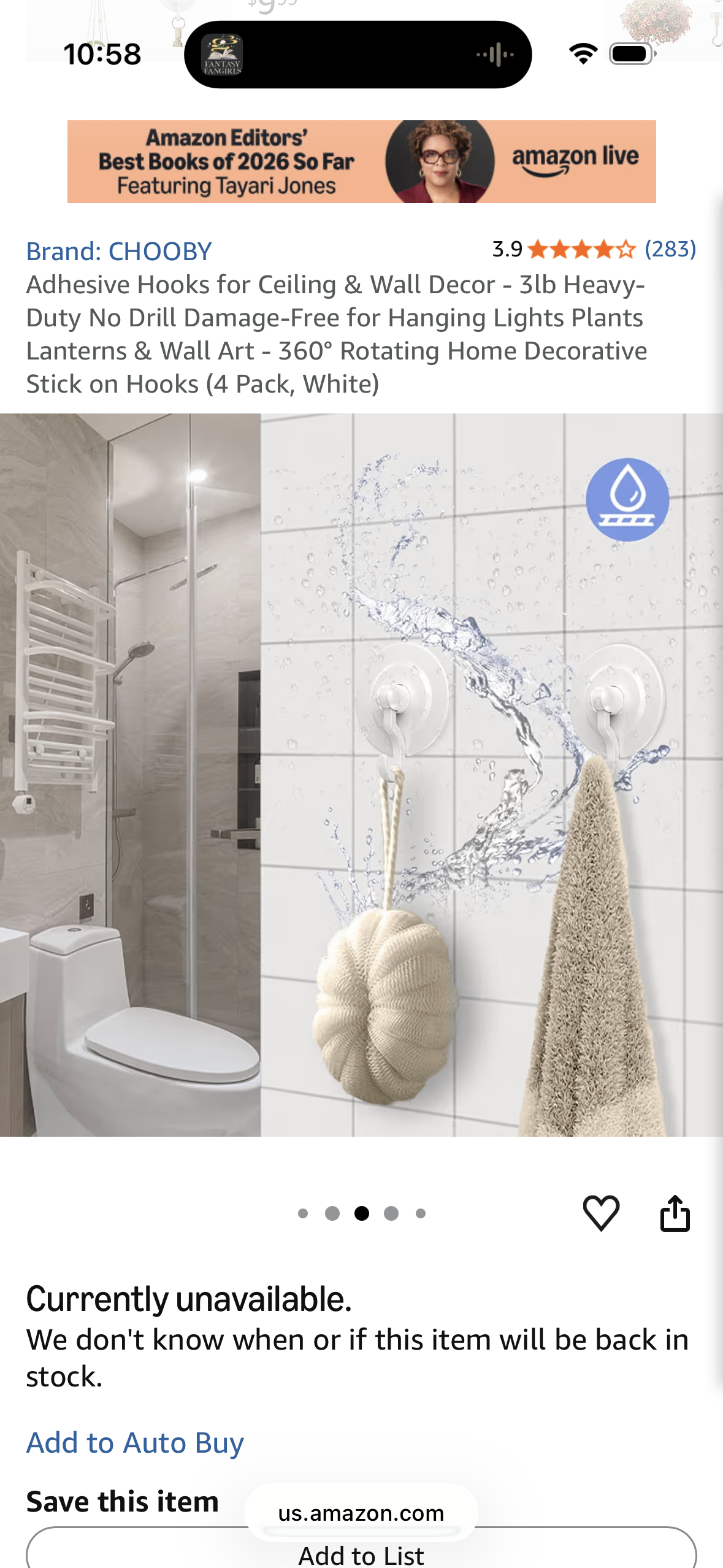 *12 Pack* Adhesive Hooks for Ceiling & Wall Decor - 3lb Heavy-Duty No Drill Damage-Free for Hanging Lights Plants Lanterns & Wall Art - 360° Rotating Home Decorative Stick on Hooks (White)
