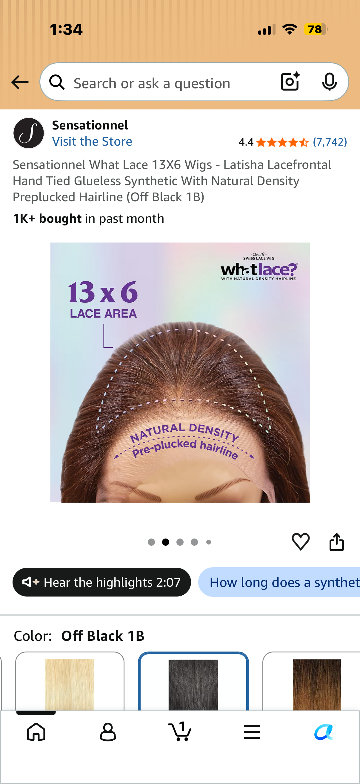 Sensationnel What Lace 13X6 Wigs - Latisha Lacefrontal Hand Tied Glueless Synthetic With Natural Density Preplucked Hairline (Off Black 1B
