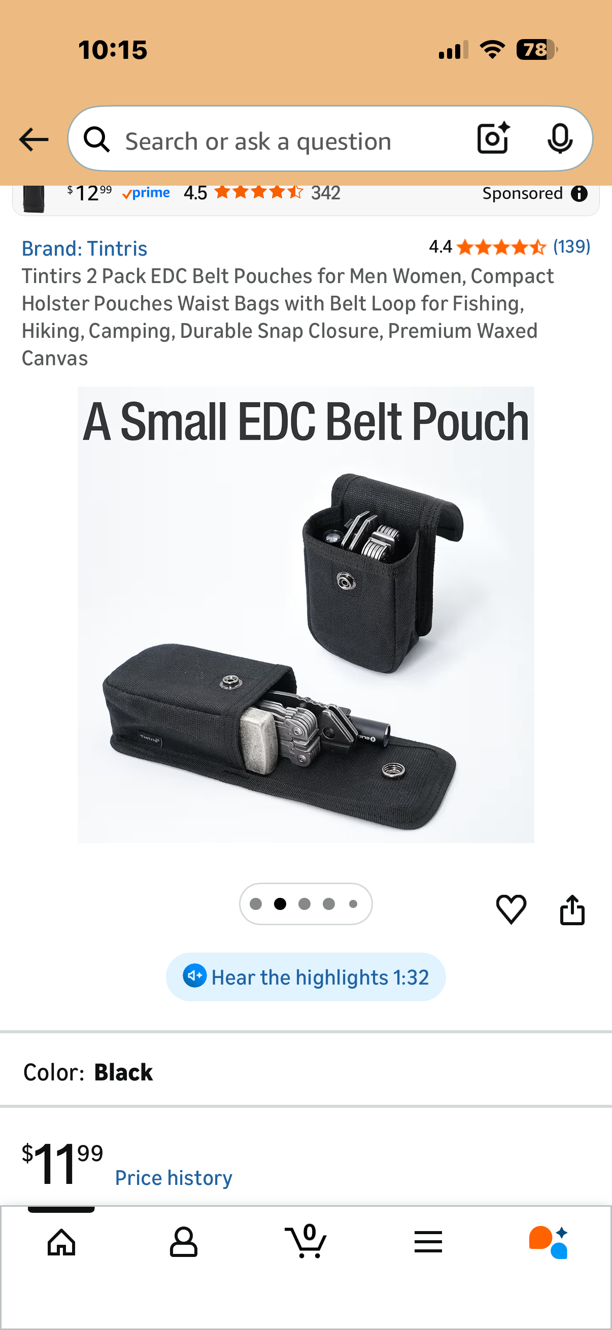 Tintirs 2 Pack EDC Belt Pouches for Men Women, Compact Holster Pouches Waist Bags with Belt Loop for Fishing, Hiking, Camping, Durable Snap Closure, Premium Waxed Canvas