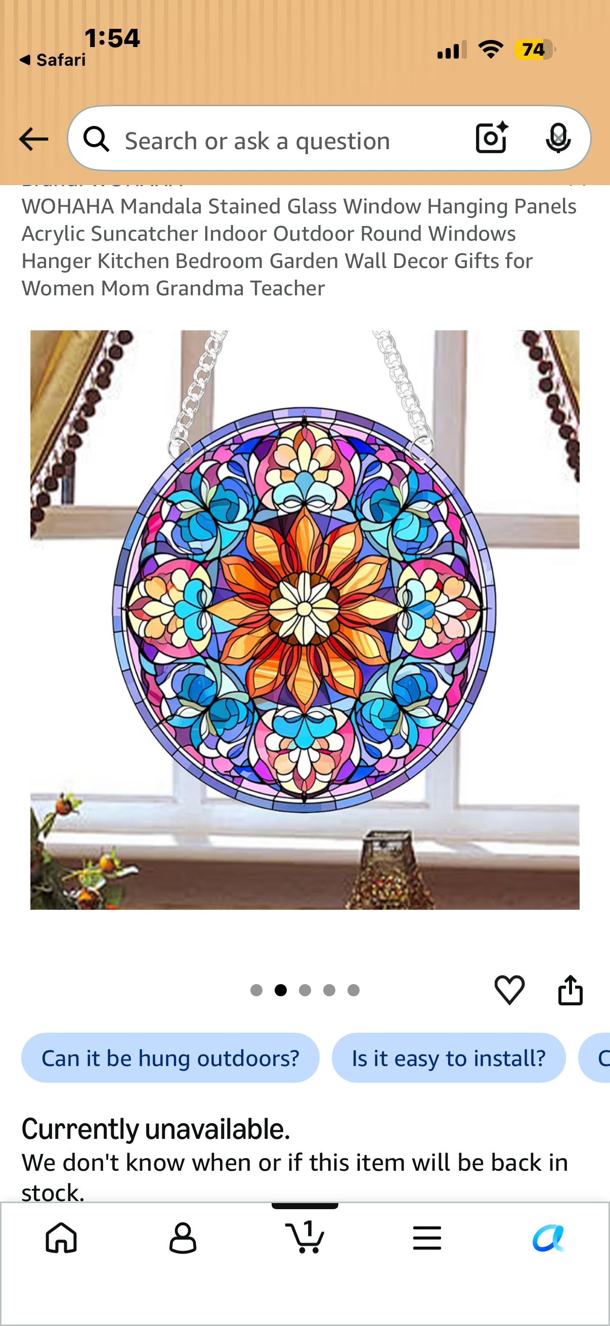Mandala Stained Glass Window Hanging Panels Acrylic Suncatcher Indoor Outdoor Round Windows Hanger Kitchen Bedroom Garden Wall Decor Gifts for Women Mom Grandma Teacher