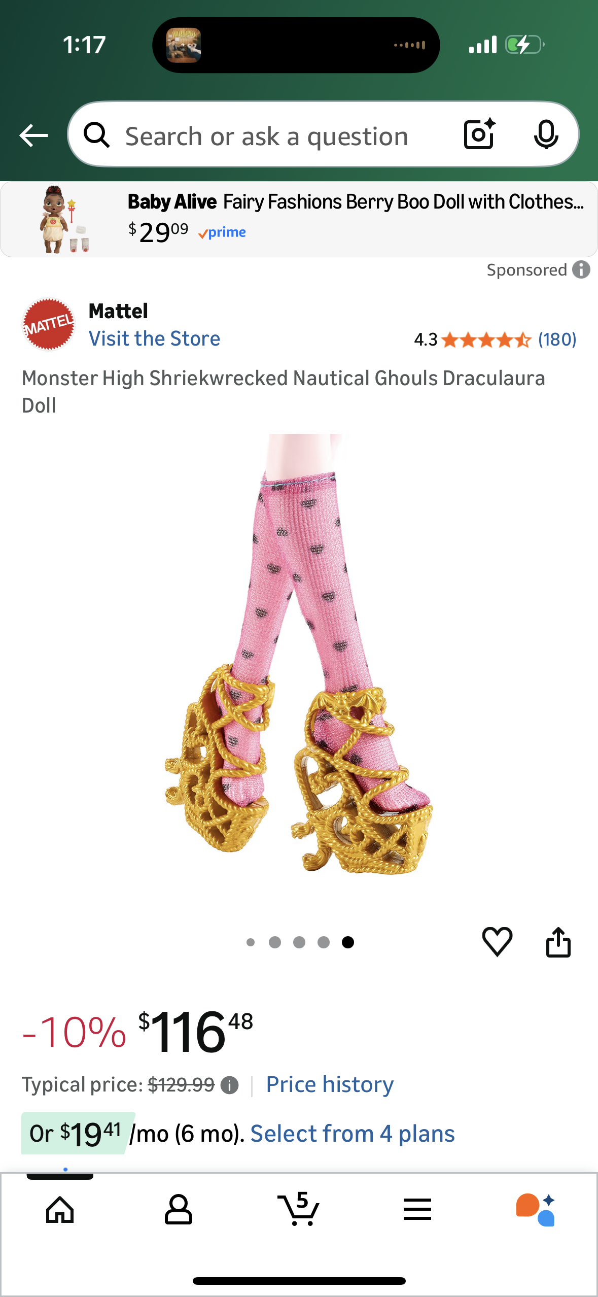 Monster High Shriekwrecked Nautical Ghouls Draculaura Doll